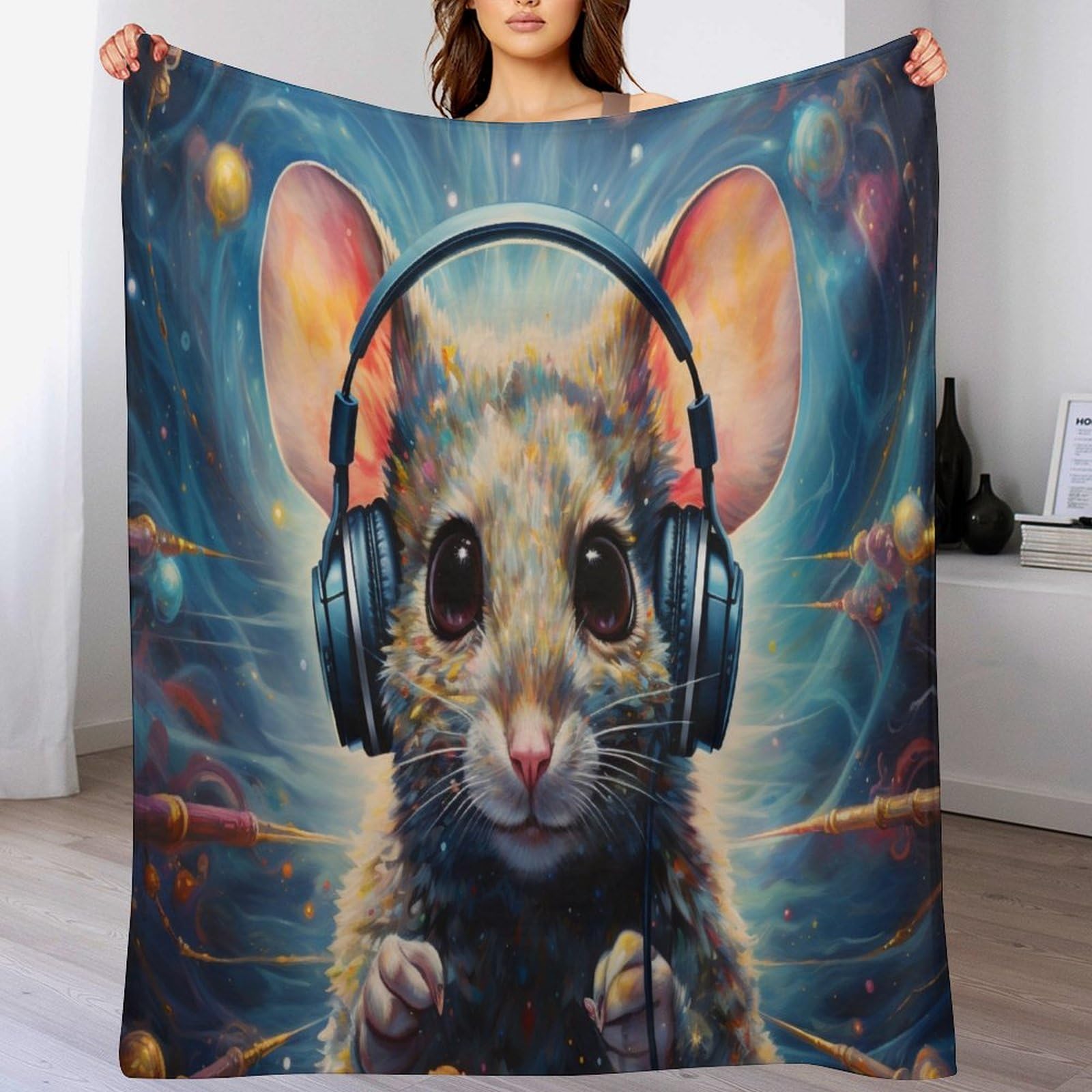 Couverture en polaire motif souris 180x200cm pour éliminer le froid sur votre lit ou canapé