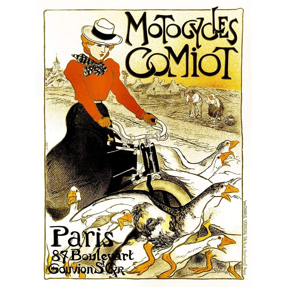 Wee Blue Coo Advert Transport Comiot Motorcycle Village Farm Geese Girl Bike France Art Print Poster Decor 12X16 Inch