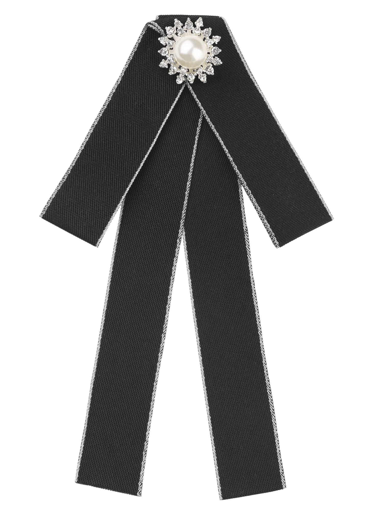 Elerevyo Women's Black Bow Brooches Pre-Tied Ribbon Elegant Brooch Pin Bow Tie One Size
