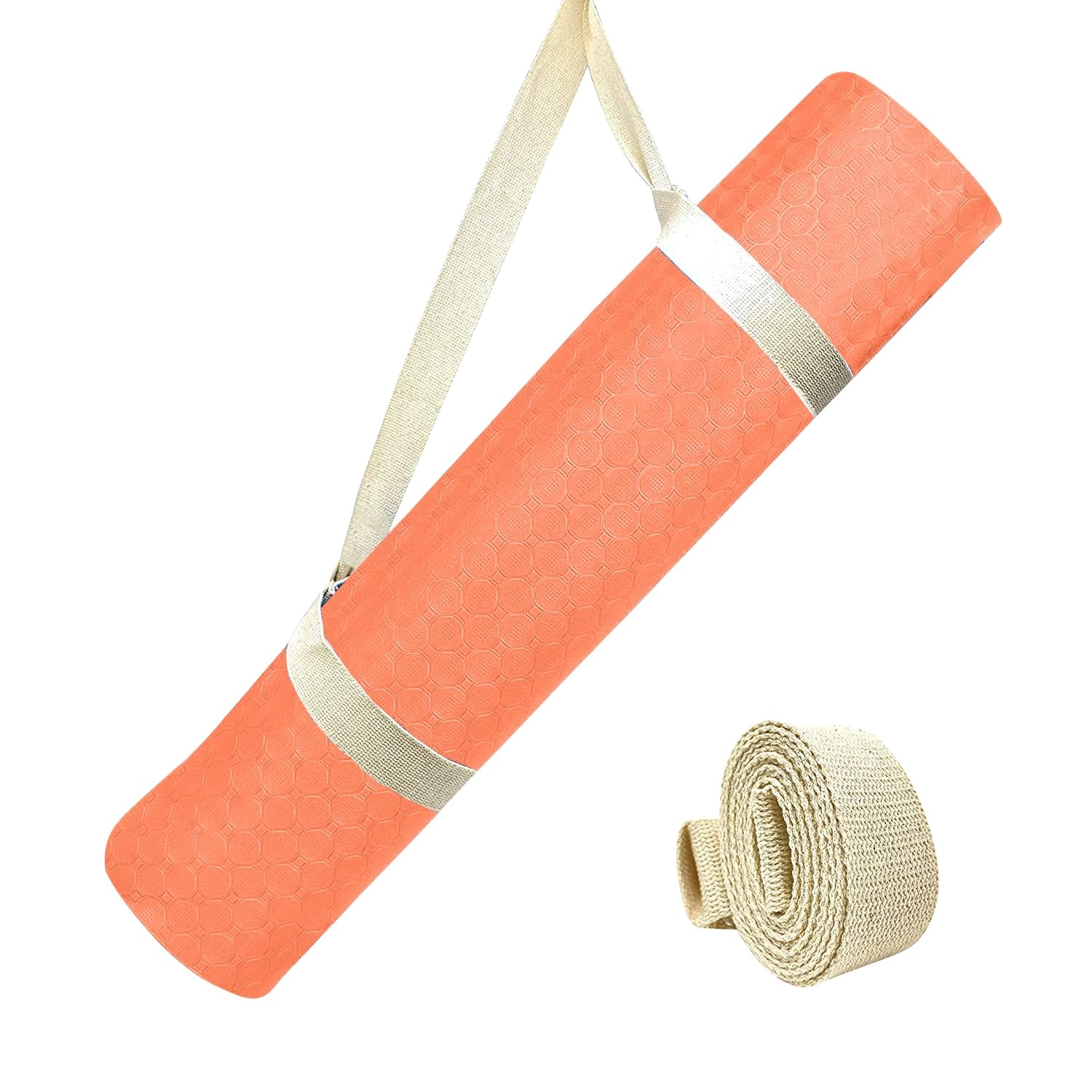 Strauss TPE Yoga Mat | Exercise Mat For Home Workout, Gym and Yoga Sessions | Anti Slip Gym Mat | Workout Mat For Men, Women and Kids | Yoga Mat With Carry Strap | Thickness: 6MM,(Orange)
