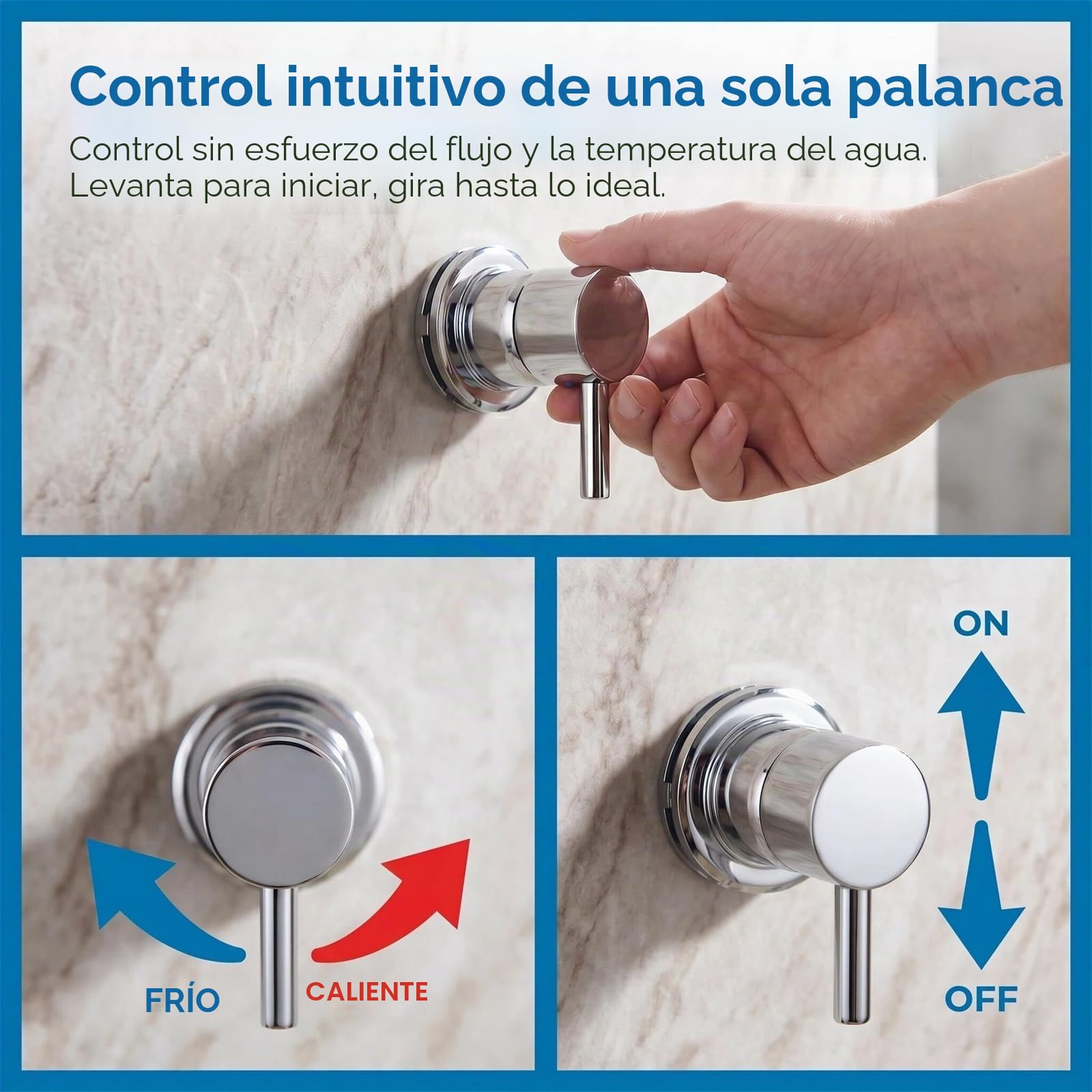 Grifo de Ducha de Latón Cromado de Montaje en Pared – Grifo de Baño Incorporado con Control de Agua Caliente/Fría (Thread)