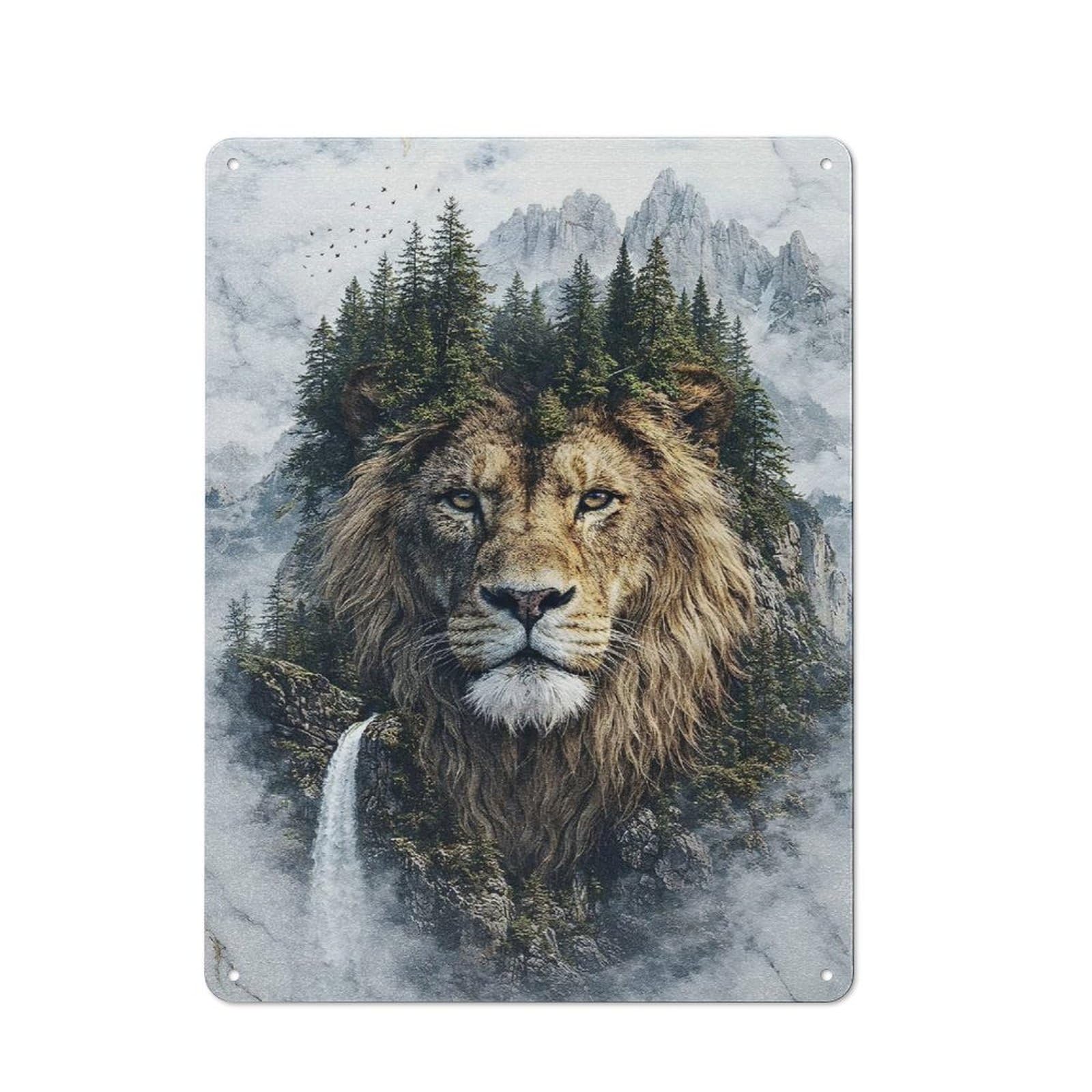 Junmoney Style-9 For Hobby Room Or Studio, Lion The Royal Watcher Of The Verdant Realm Retro Metal Sign 40X30cm, A Decorative Gift For A Newly Furnished Hobby Room And Studio