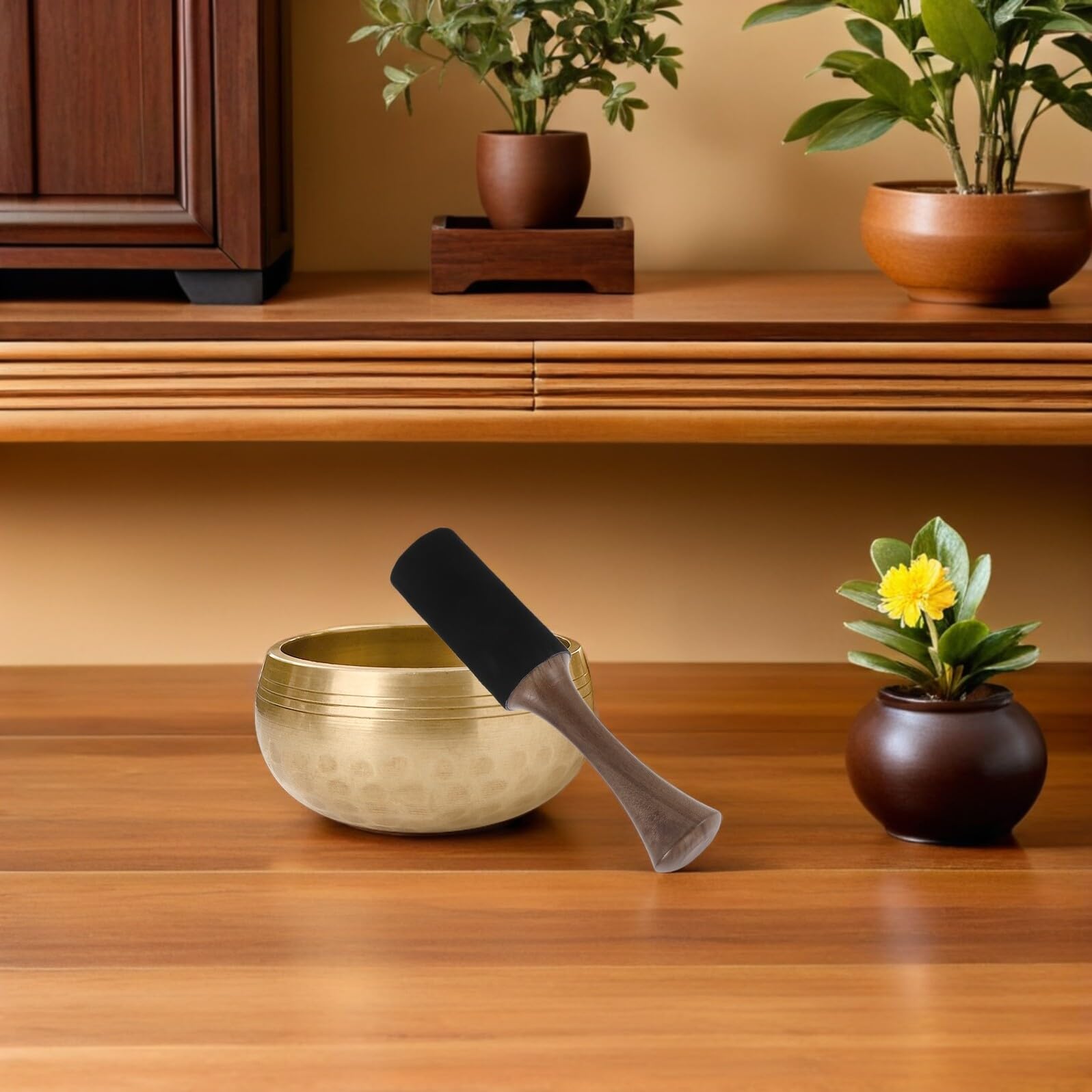 Maillet en Bois pour Bol Chantant Népalais, Bâton de Frappe pour Contemplation avec Manche en Bois, Accessoire pour Yoga et Relaxation Sonore