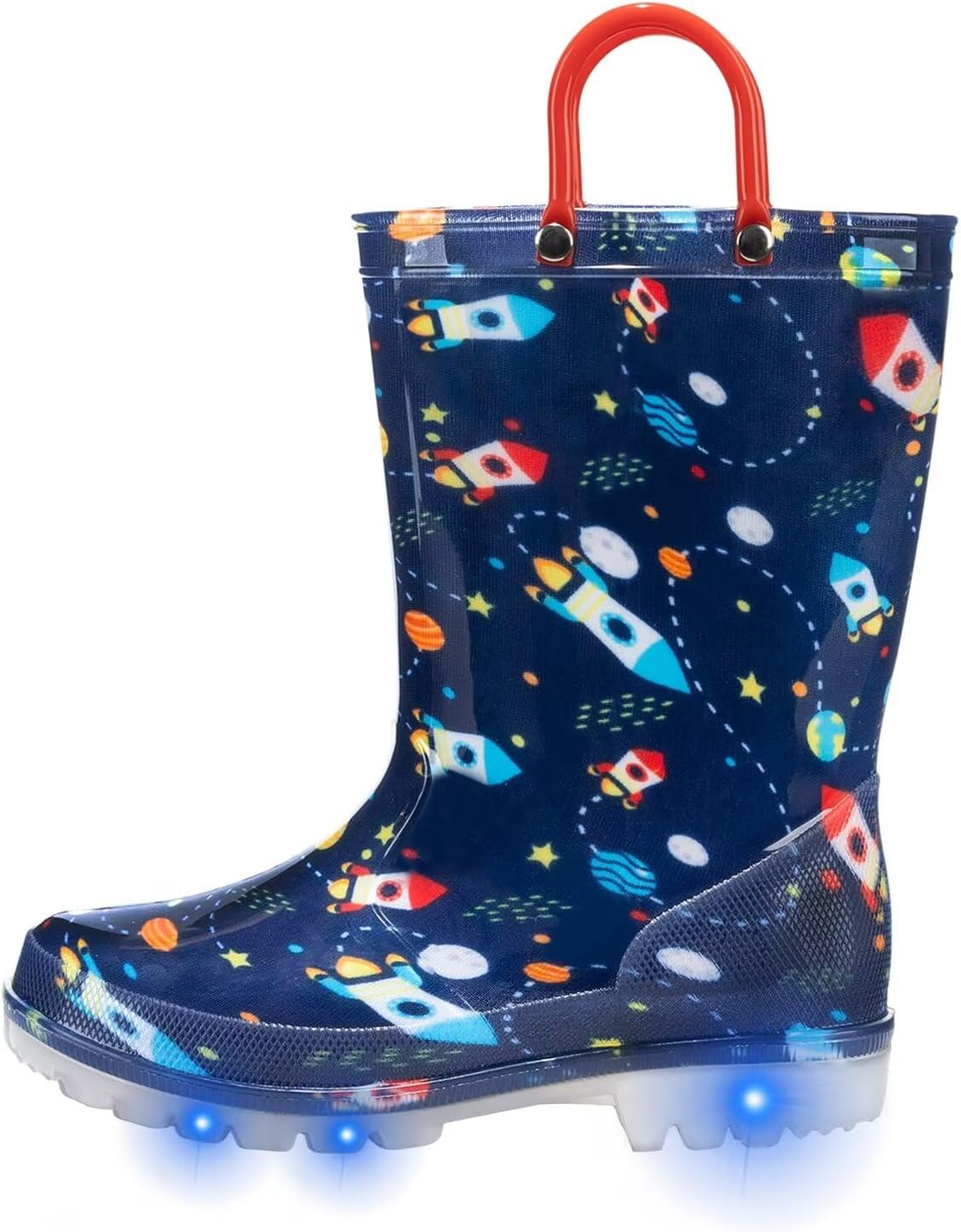 FUNCOO PLUS Toddler Kids Rain Boots Boys Girls Light Up Waterproof Boot with Handles