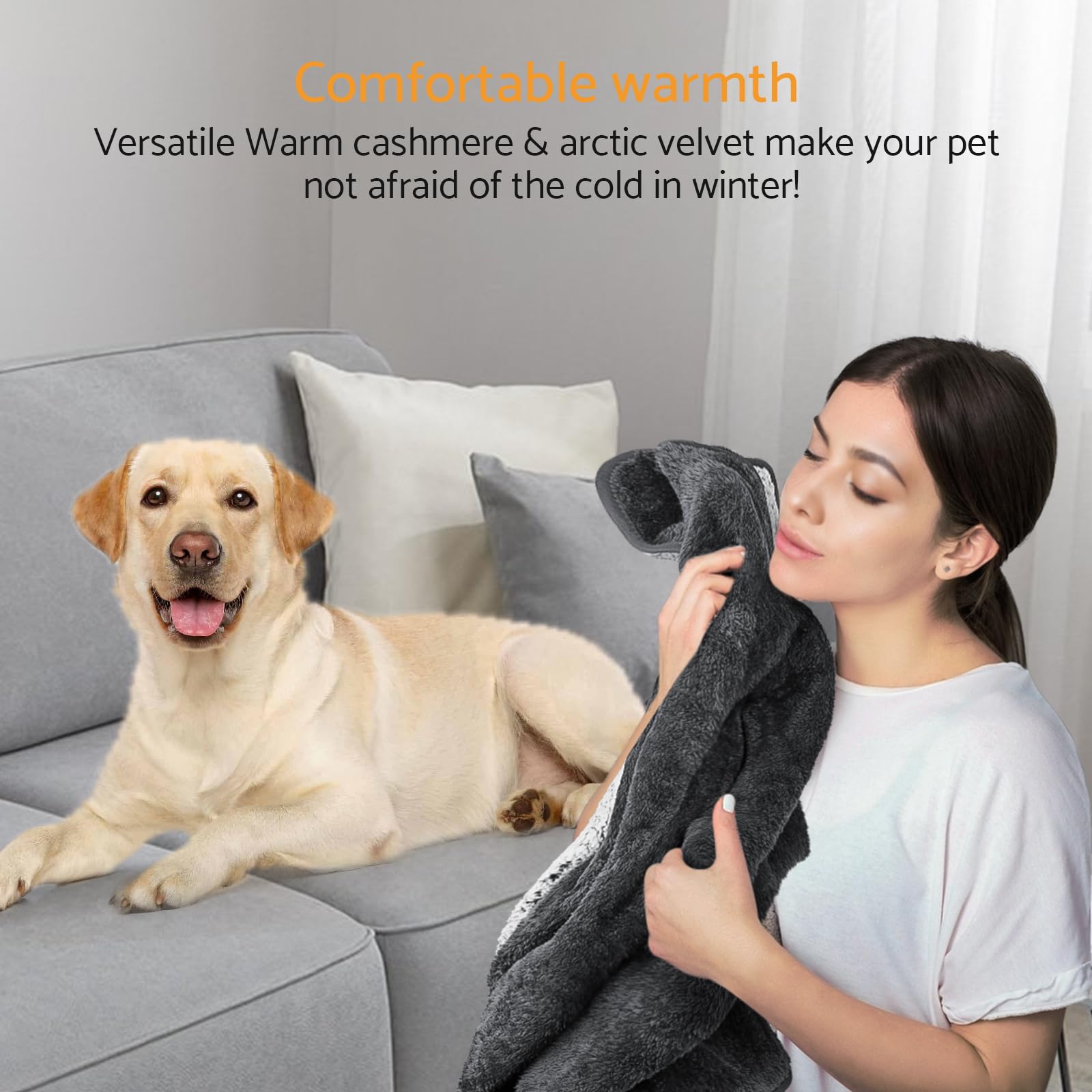 Copridivano per Cani impermeabile, Morbida Coperta per cani Gatti in Pile e Sherpa, Color Grigio, Misure da 127 x 153 cm, Lavabile in Lavatrice, Protezione per Mobili, Letto o Tappeto