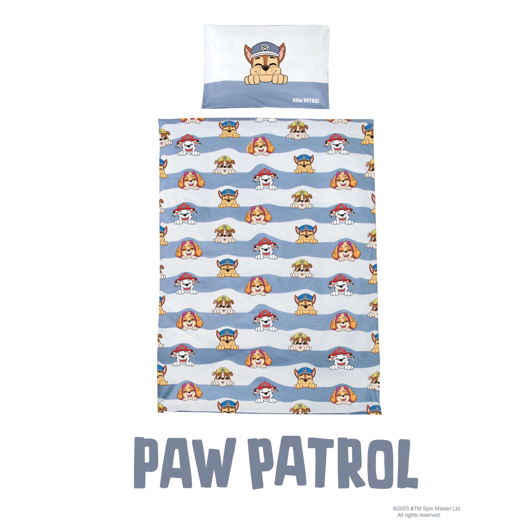 roba Paw Patrol Ropa de Cama Infantil - Funda Nórdica 100 x 135 cm + Funda de Almohada 40 x 60 cm de Algodón - Diseño de Perros Chase, Marshall, Rubble - Azul/Gris