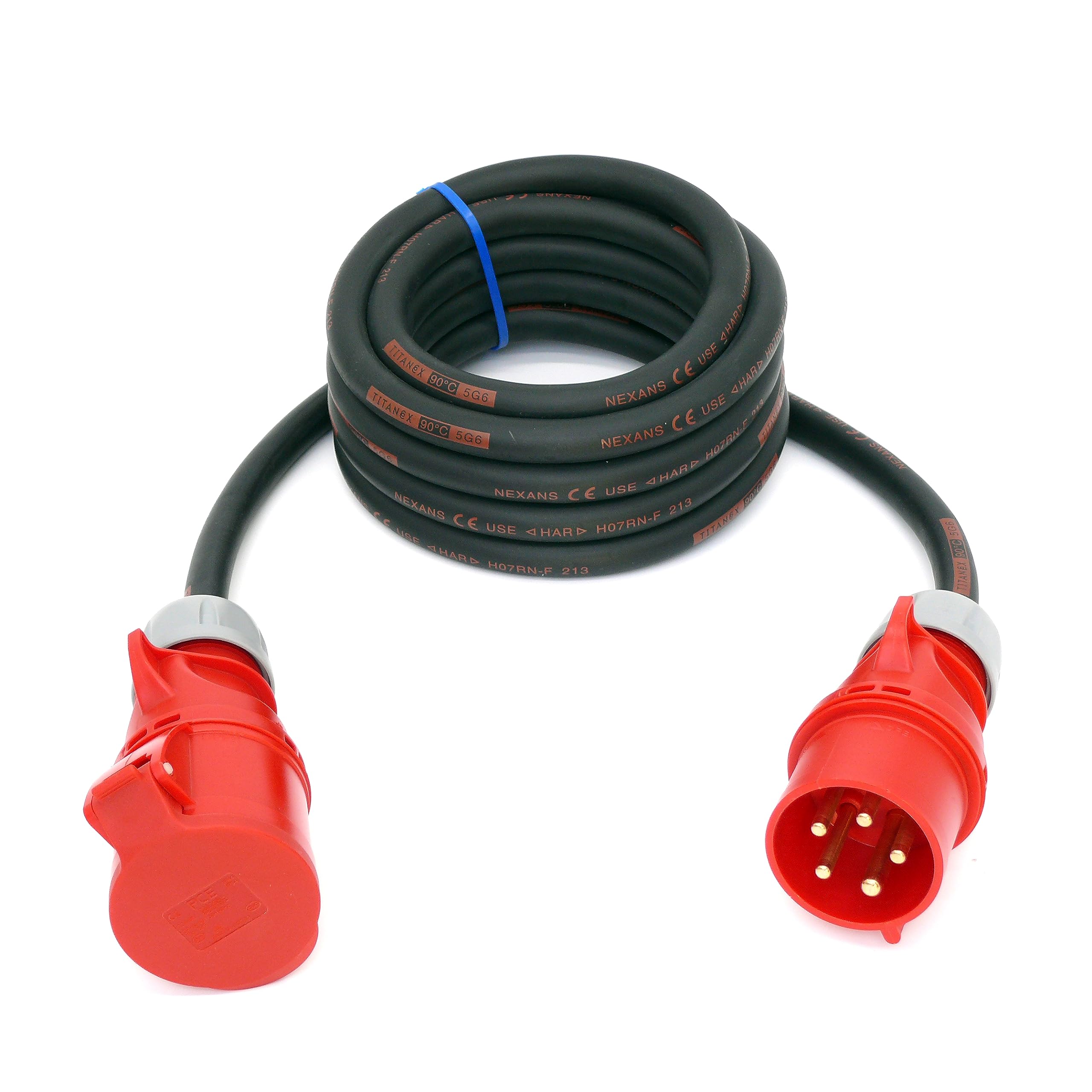 Container-Verbindungskabel CEE 32A mit 5G6 Titanex Gummikabel, PCE Stecker & Kupplung, Business-Line von Event-Kabel&more (IP44, 3 Meter)