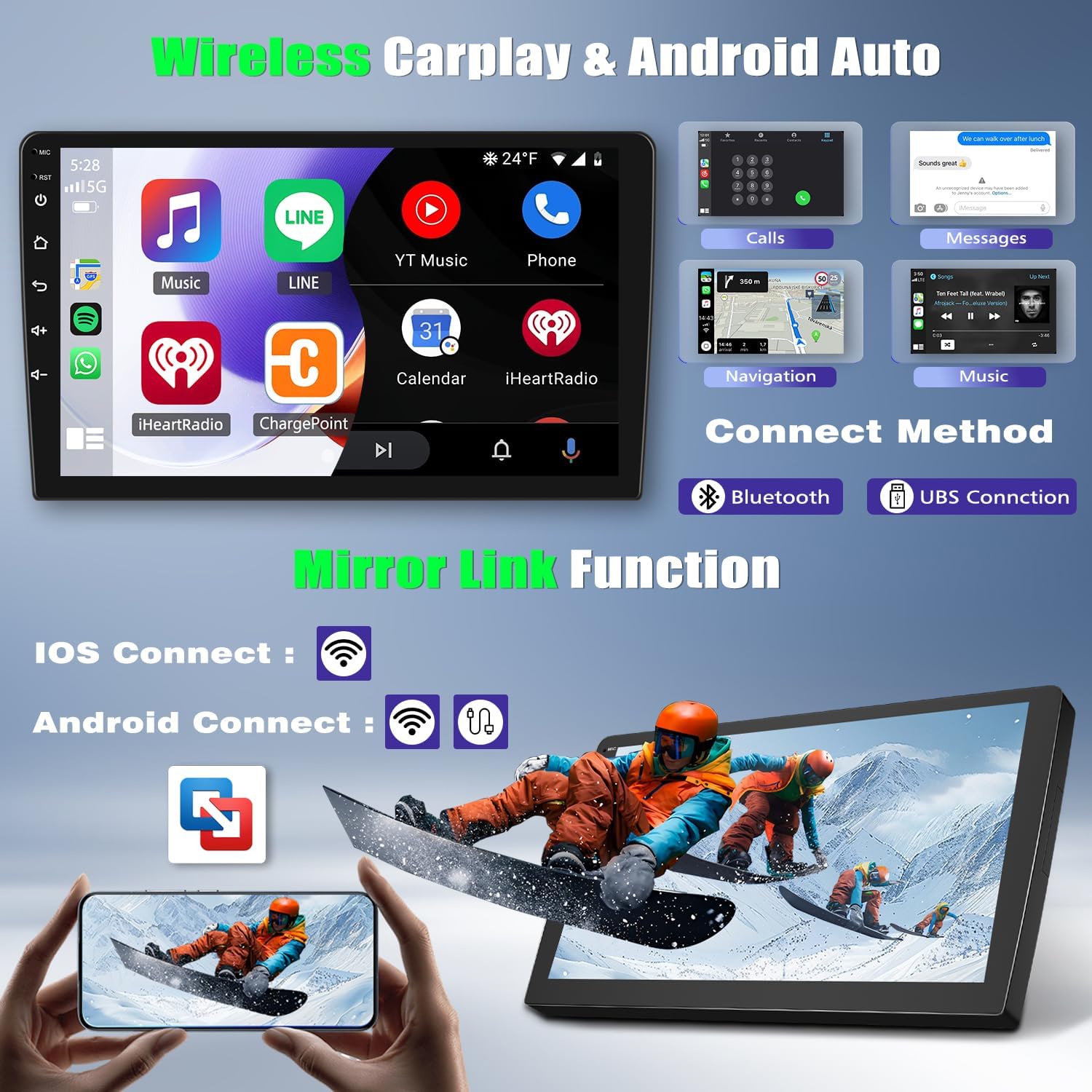 Double Din Android Car Stereo Radio for Chevrolet Express Van 2008-2019,8" Touch Screen Radio with CarPlay&Android Auto,GPS Navigation Head Unit Bluetooth WiFi FM/RDS SWC AUX-in + Backup Camera,4+64G