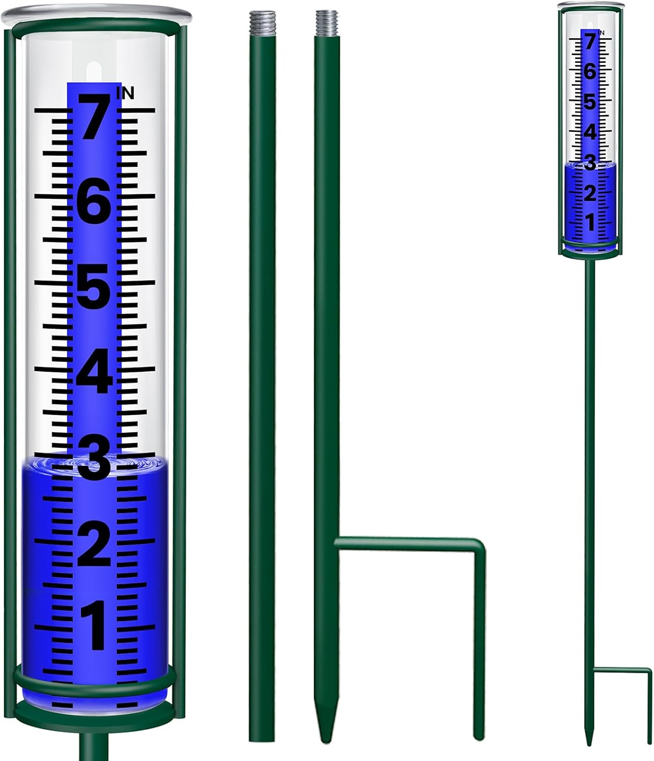 Rain Gauge Outdoor, Glass Rain Gauge Outdoor Best Rated, Large Number Rain Gauge for Yard with Metal Stake, Decorative for Garden, Deck, Lawn, Landscape Dark blue