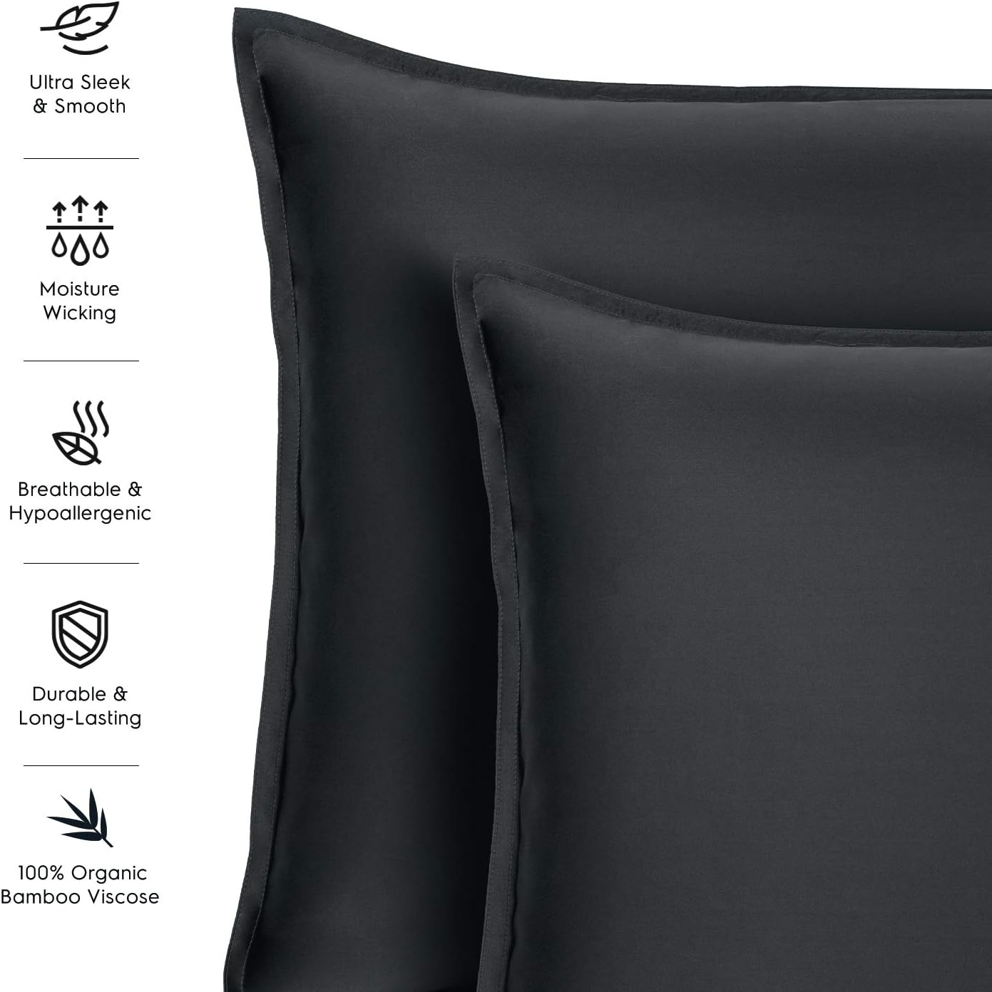 Tafts Duvet Cover King Size, 3 Piece Set, Pure 100% Viscose Derived from Bamboo, Luxuriously Soft, Silky Smooth and Cooling, 2 Pillowcases (King, Midnight Black)