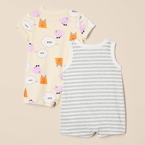 Miniatura 2 de Tienda Essentials Conjunto de mameluco unisex de manga corta y sin mangas para bebés, paquete de 2