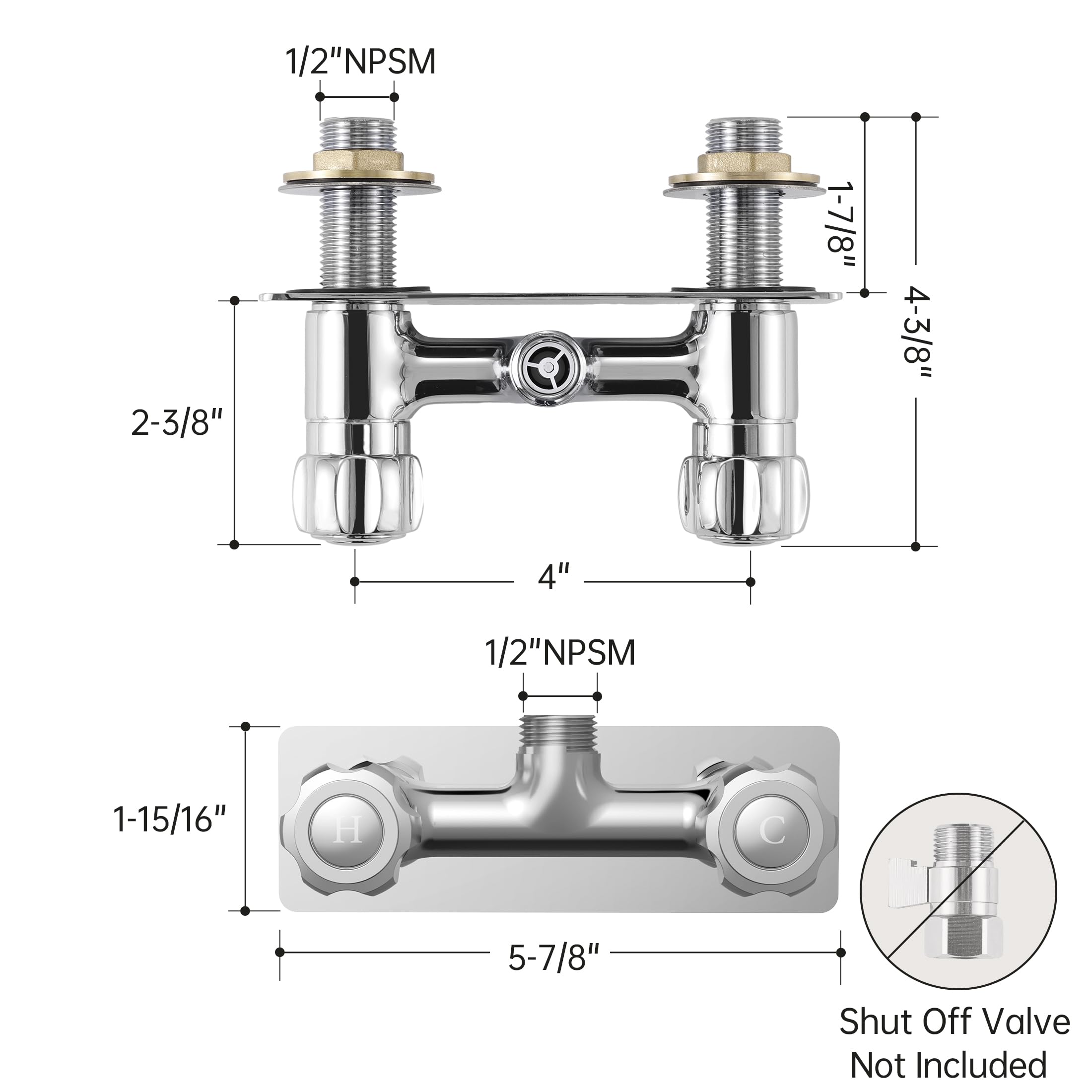 KES LG6105B-CH - Rubinetto doccia in metallo per camper, 10,2 cm, valvola di ricambio per camper (valvola di intercettazione non inclusa) con manopola calda/fredda, per camper, rimorchio da viaggio
