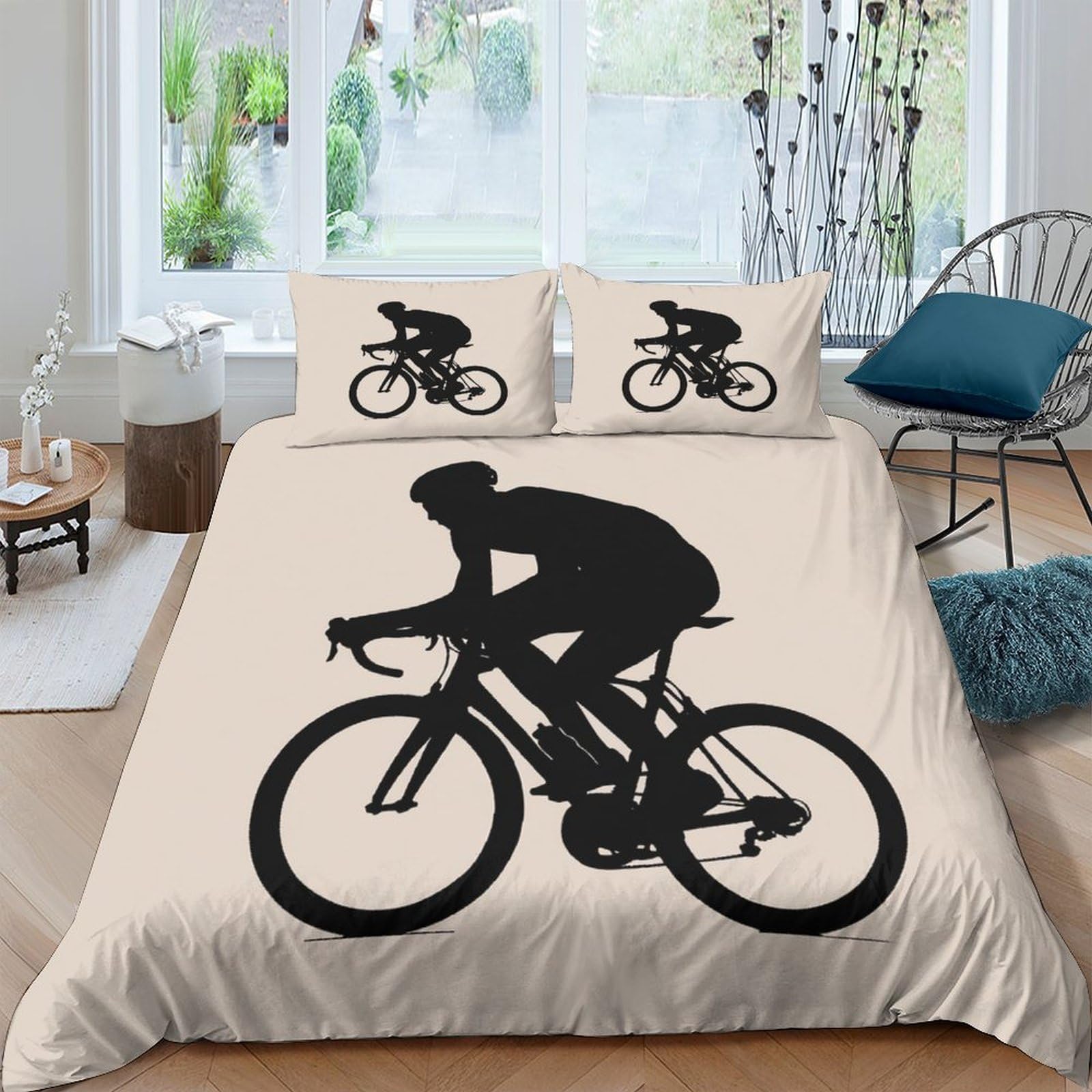 Ctjqhvkz Style-6 3D Printed Cycling Silhouette Fitted Sheet Microfiber Soft Breathable Bicycle Rider Bed Cover For Bedroom Dorm Decor Single（135X200cm）