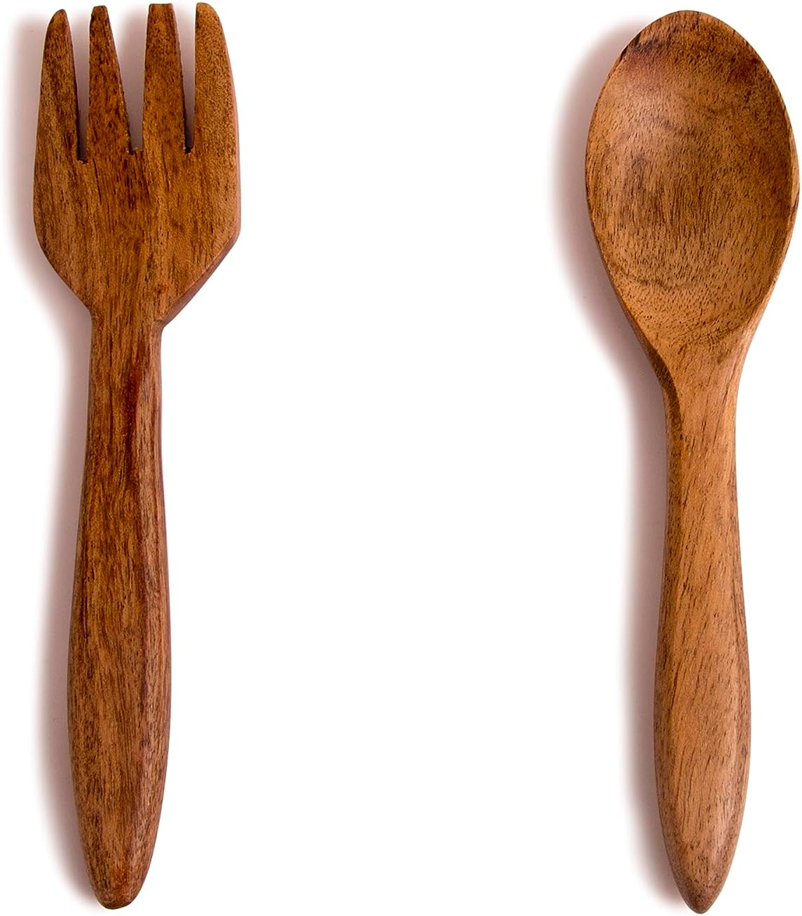 6 Inch Acacia Wood Salad Server Set Wooden Mixing Tongs