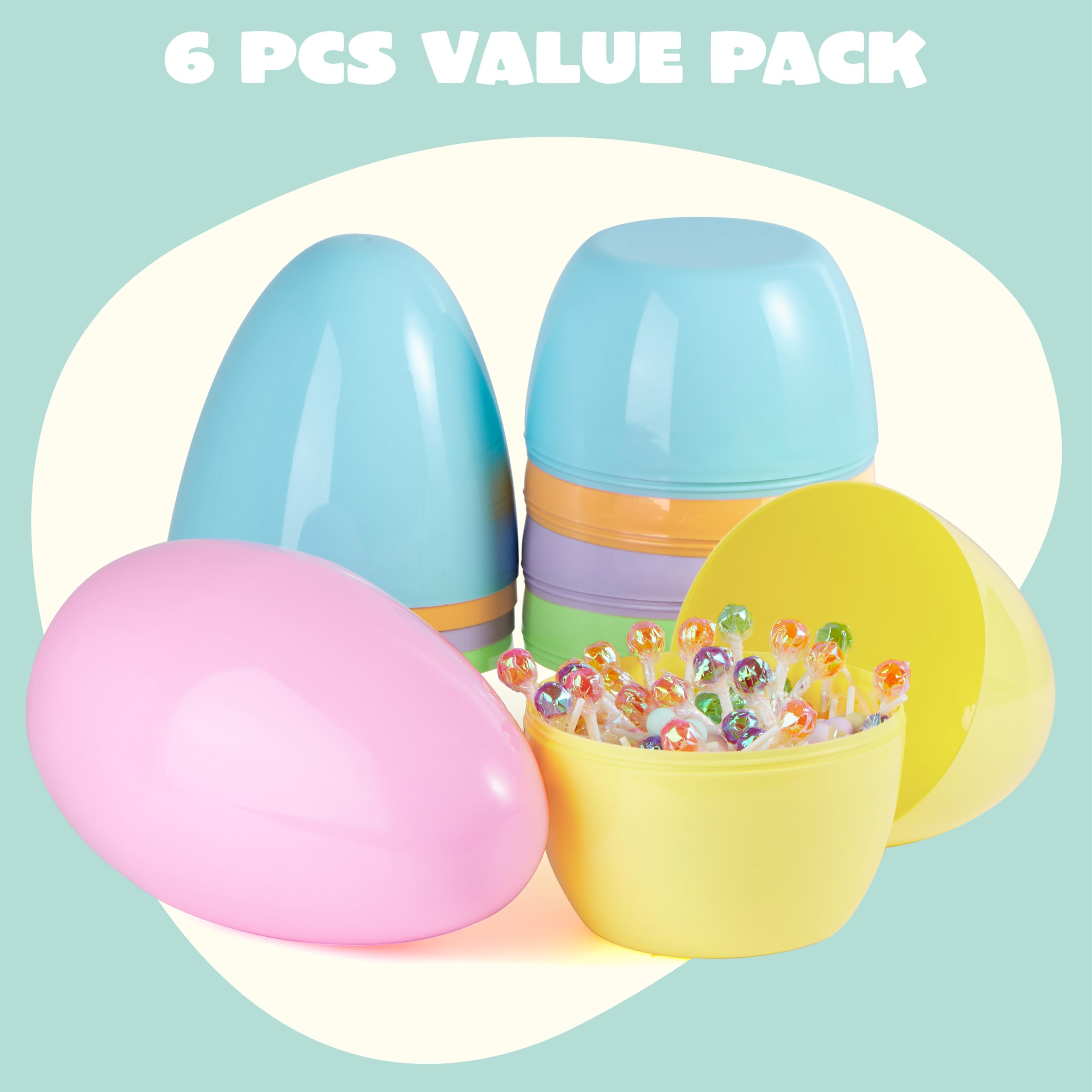 JOYIN 24 Huevos De Pascua Gigantes De Plástico De 6 Pulgadas, Vacíos Y De Colores Brillantes Para Rellenar Con Golosinas Y Juguetes