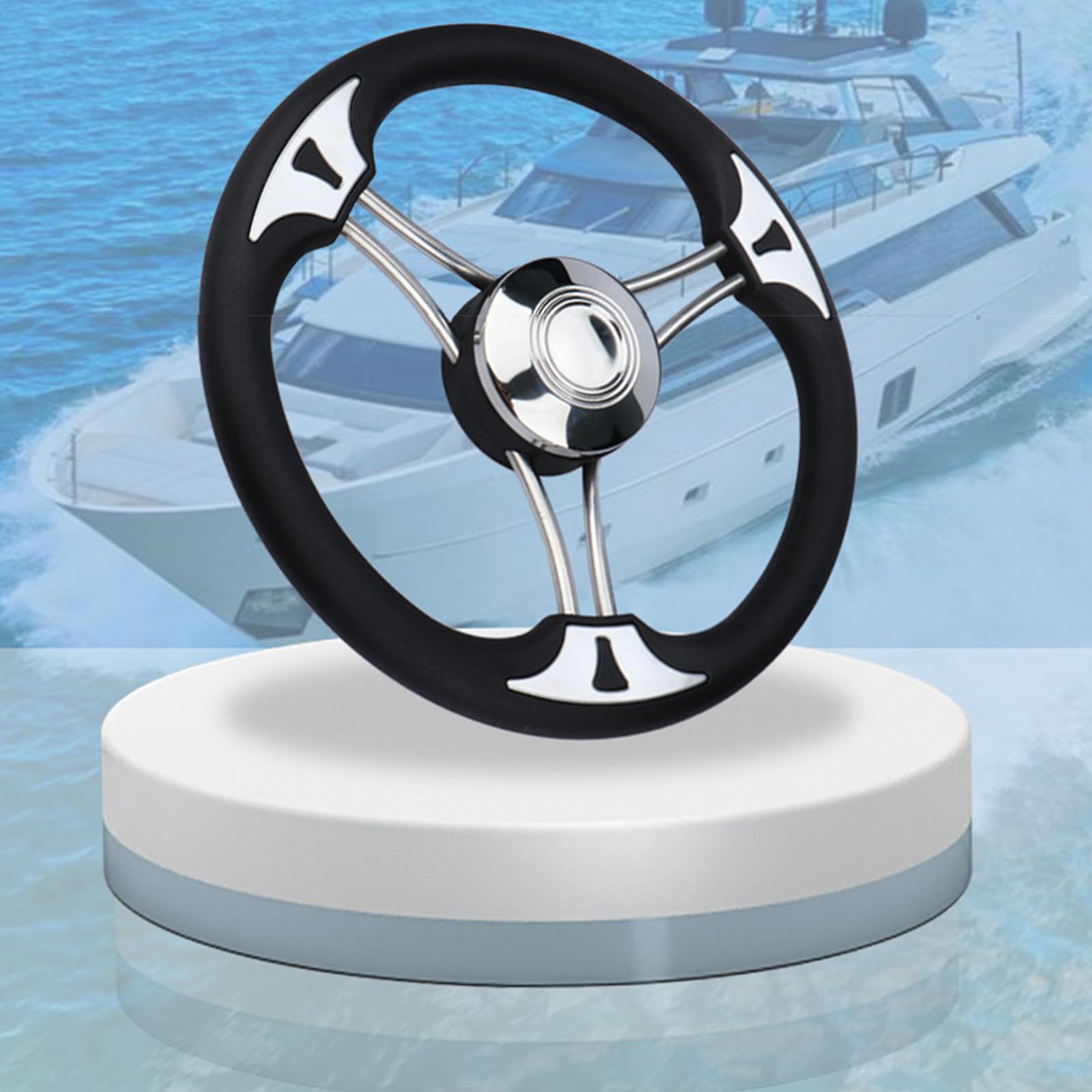 Bootslenkrad mit 13, 5 Zoll Durchmesser, rutschfestes Design, Edelstahl Lenkrad für Yacht, Marine Zubehör, einfacher Aufbau, Bootsersatz, Edelstahl ohne für Marine Yacht