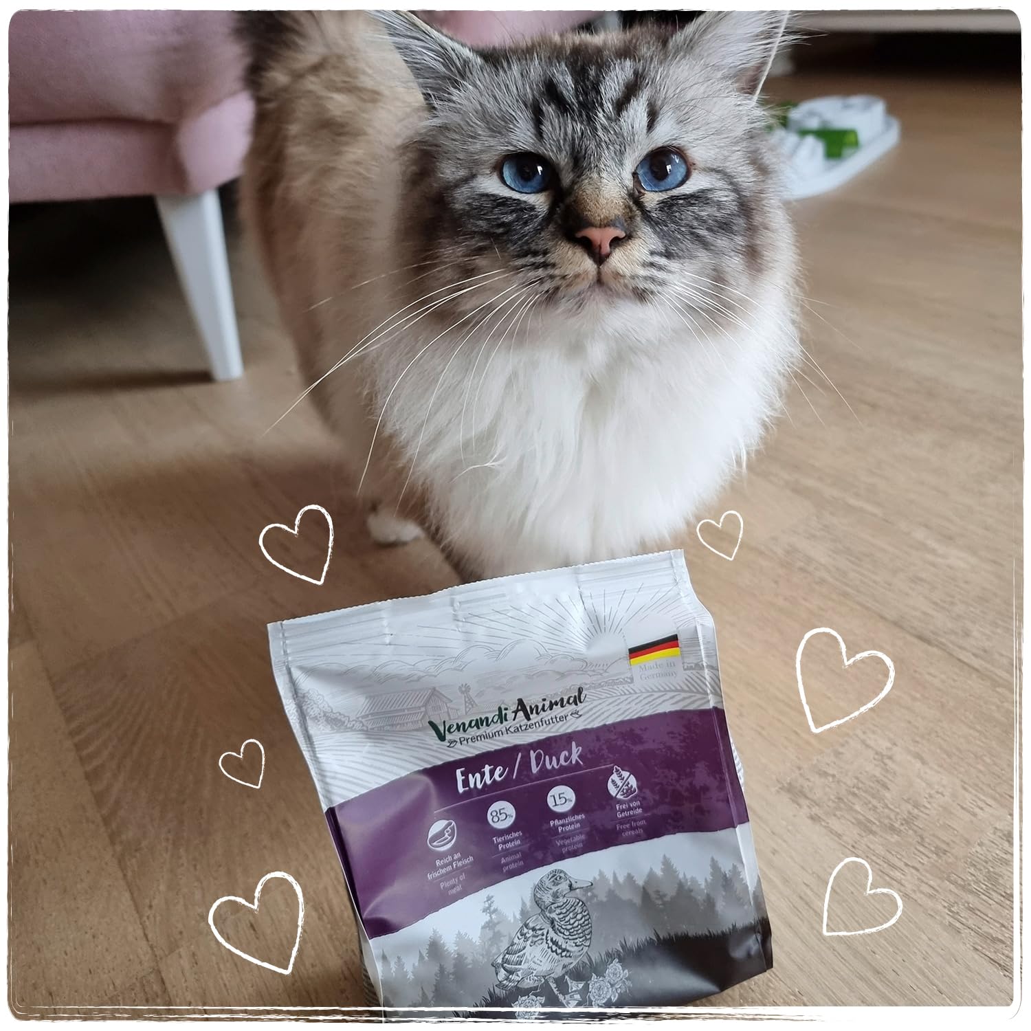 Venandi Animal - Premium Trockenfutter für Katzen - Ente, 1er Pack (1 x 6,5kg), getreidefrei mit viel frischem Fleisch