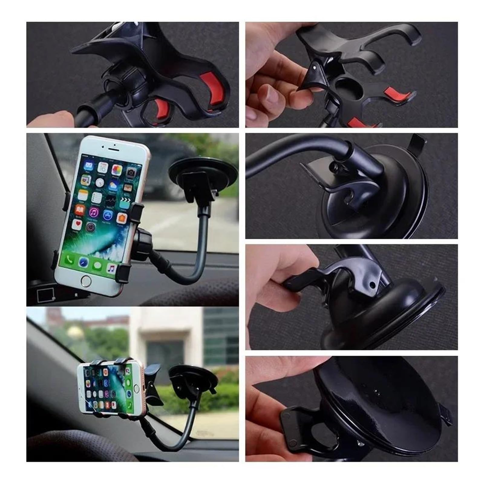 Supporto flessibile per telefono GPS per auto con rotazione a 360°, supporto per parabrezza e cruscotto