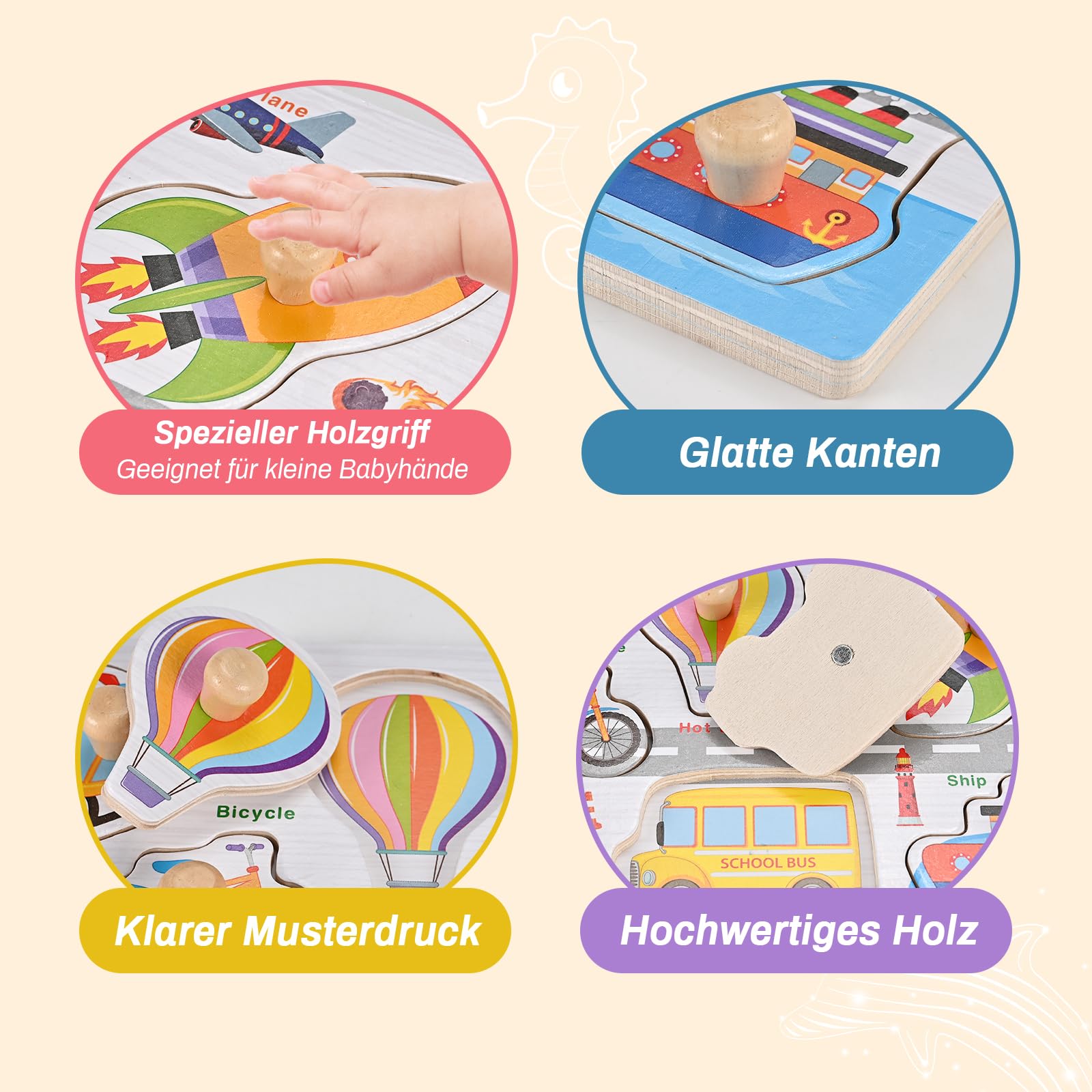 Wooderma Steckpuzzle Aus Holz – Bauernhof-Motiv, Für Kinder 1–3 Jahre, Montessori-Spielzeug, Perfekt Als Geschenk