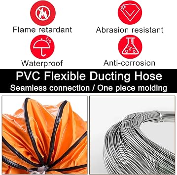 Ventilation Ducting Hose Retractable Flexible Duct Hosing 8 16 24 PVC Round Hose 16.5Ft 33Ft Easy to Bend/200Mm*5M
