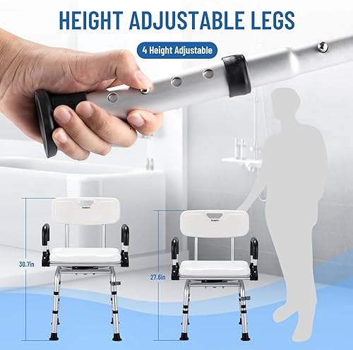 Miniatura 5 de Ameierlive - Silla de ducha con reposabrazos y respaldo para ducha interior, asientos de baño con rotación de 360 para ancianos, discapacitados,