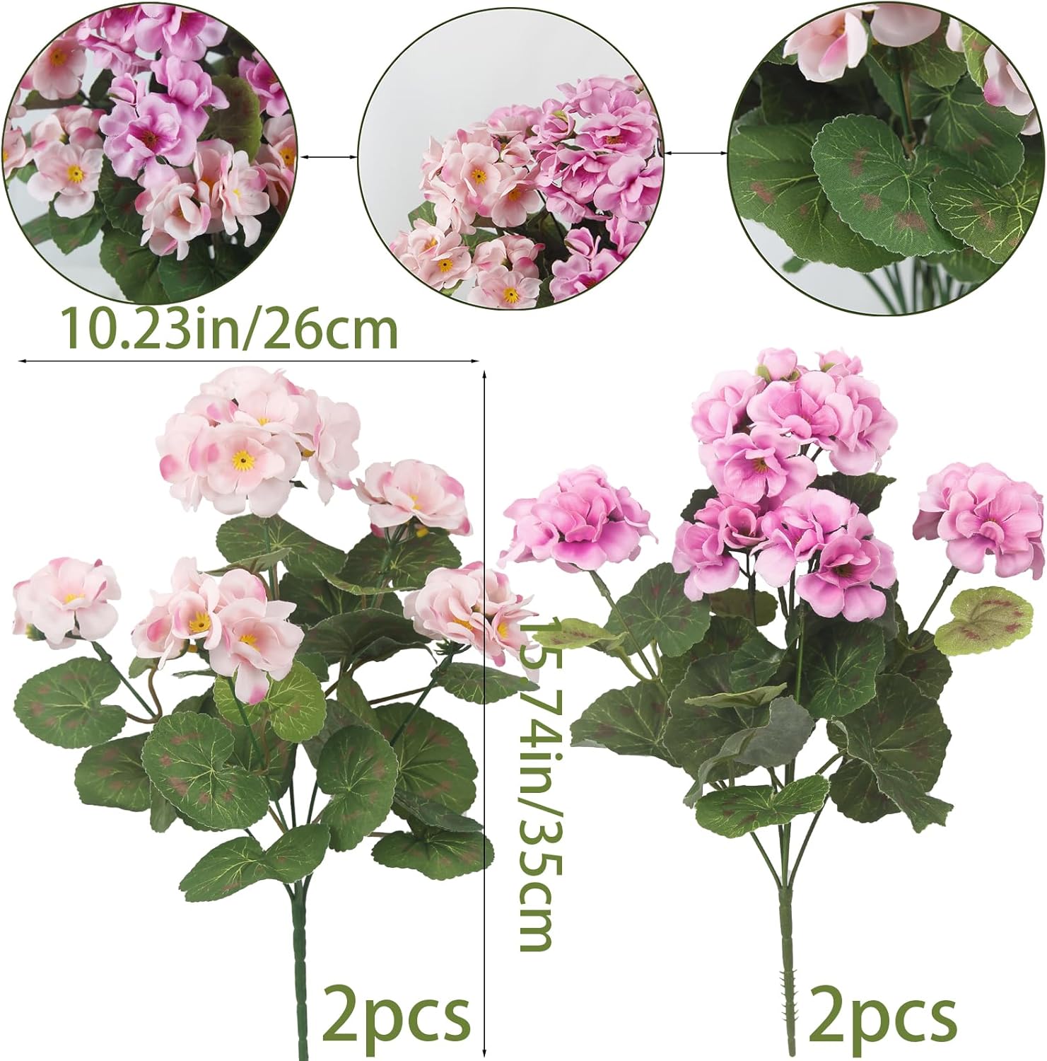 CISDUEO 4 Pcs Artificial Geranium Flowers for Outdoors Silk Flowers Outside Pink Faux Flowers Geraniums for Planter Decor Indoor Garden Patio Grave Cemetary Table Centerpiece - Image 3