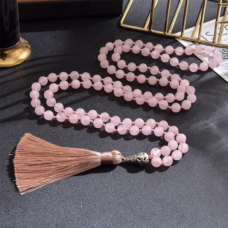108 Mala Prayer Beads Necklace Natural Stones Meditation Yoga Jewery 108 Hand Knotted Japa Mala Beaded Long Tassel Necklace with Tree of Life Pendant for Men and Women - Image 5