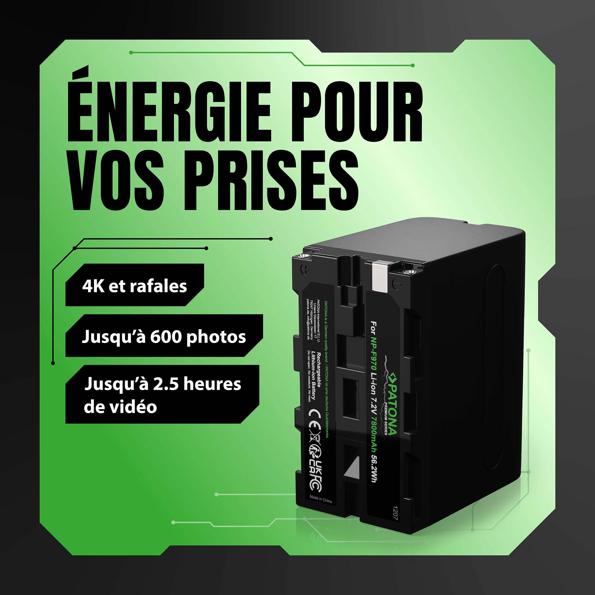 PATONA Premium Batterie pour Sony NP-F970 F960 F950 F750 7800mAh