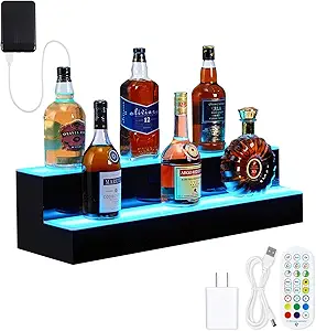 LED Lighted Liquor Bottle Display,2 Tiers 40in LED Liquor Shelf with Remote & App Control,Bottle Shelf 16 Colors,4 Modes,Multi-Color Lighting Modes,Bars