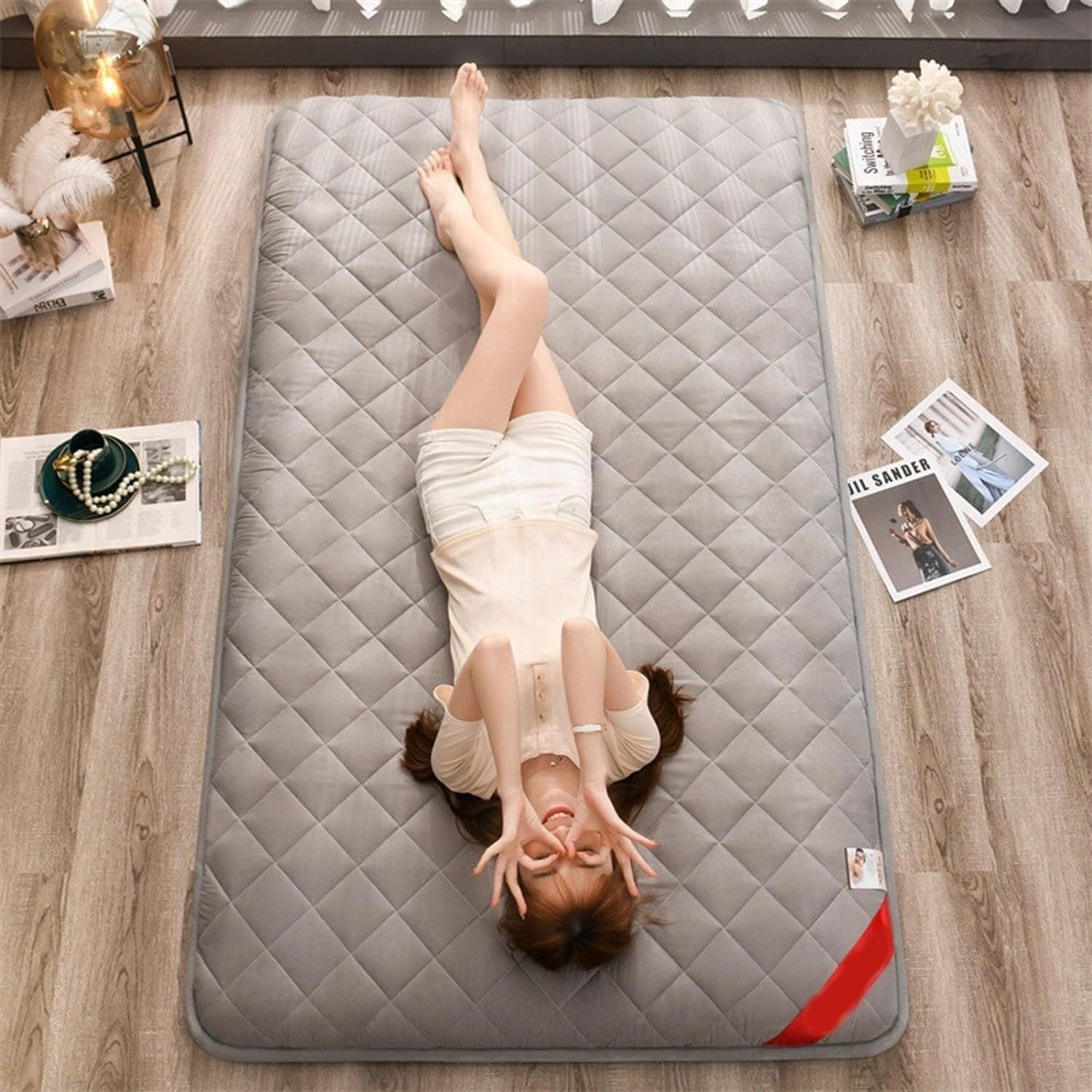 Matelas futon matelas de sol japonais style tatami pliable épais doux pour la maison, le lit, le dortoir, le camping, les voyages (gris élégant, 90 x 200 cm)