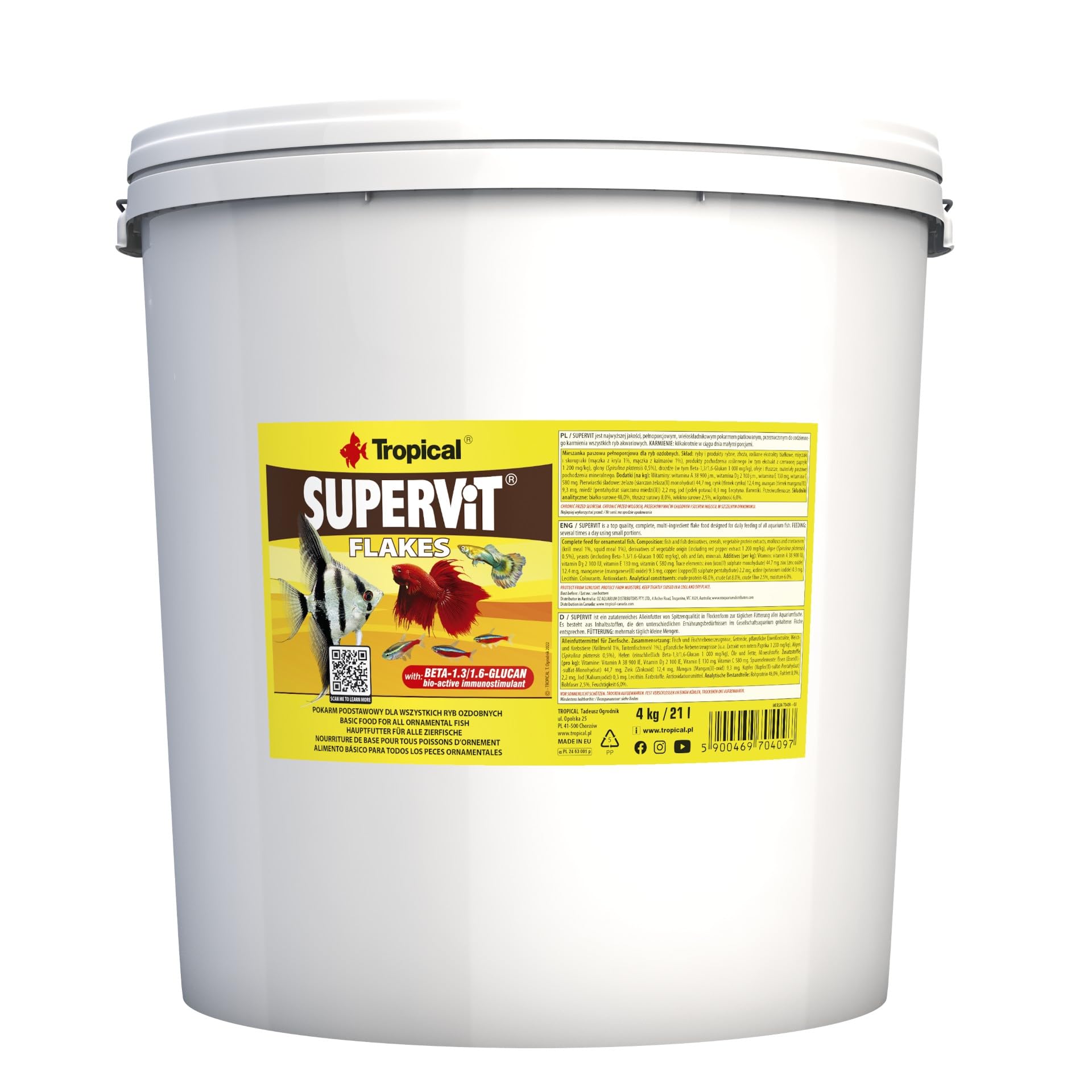 SUPERVIT 21L / 4kg - Alimento para Peces en Forma de Escamas