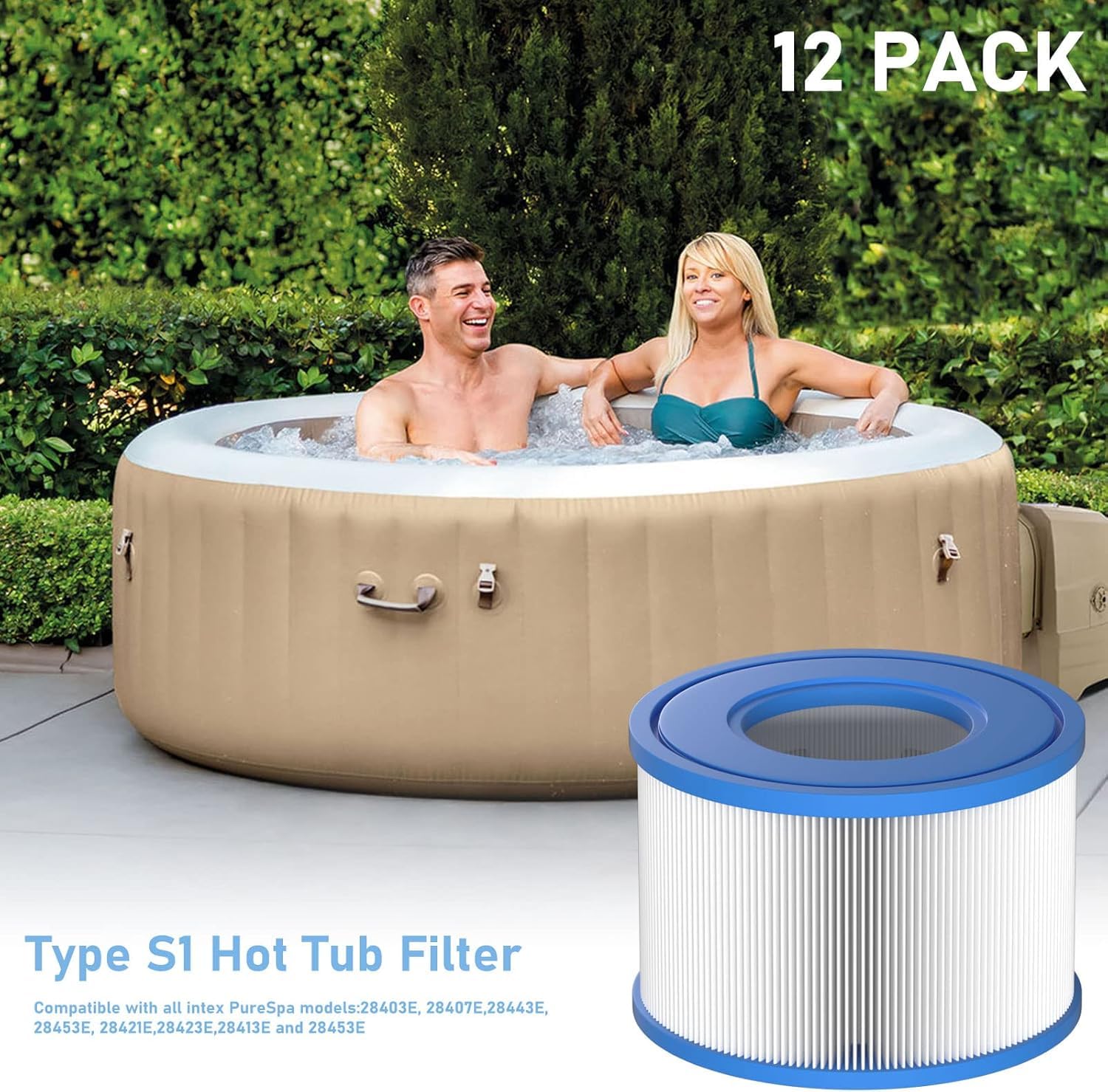 Lot de 12 filtres de piscine type S1 pour cartouches filtrantes Easy Set, Intex PureSpa, filtre Whirlpool pour filtre spa 11692/29001E