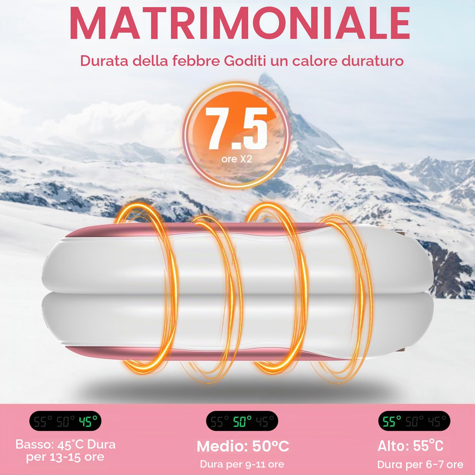 Scaldamani Ricaricabile 5000mAh Scaldamani Elettrico Magnetico Divis Riutilizzabile Scalda Mani Elettrici 3 Livelli di Riscaldamento Fino a 55℃ per Sport all'Aria Aperta e Regalo Invernale (Oro Rosa)