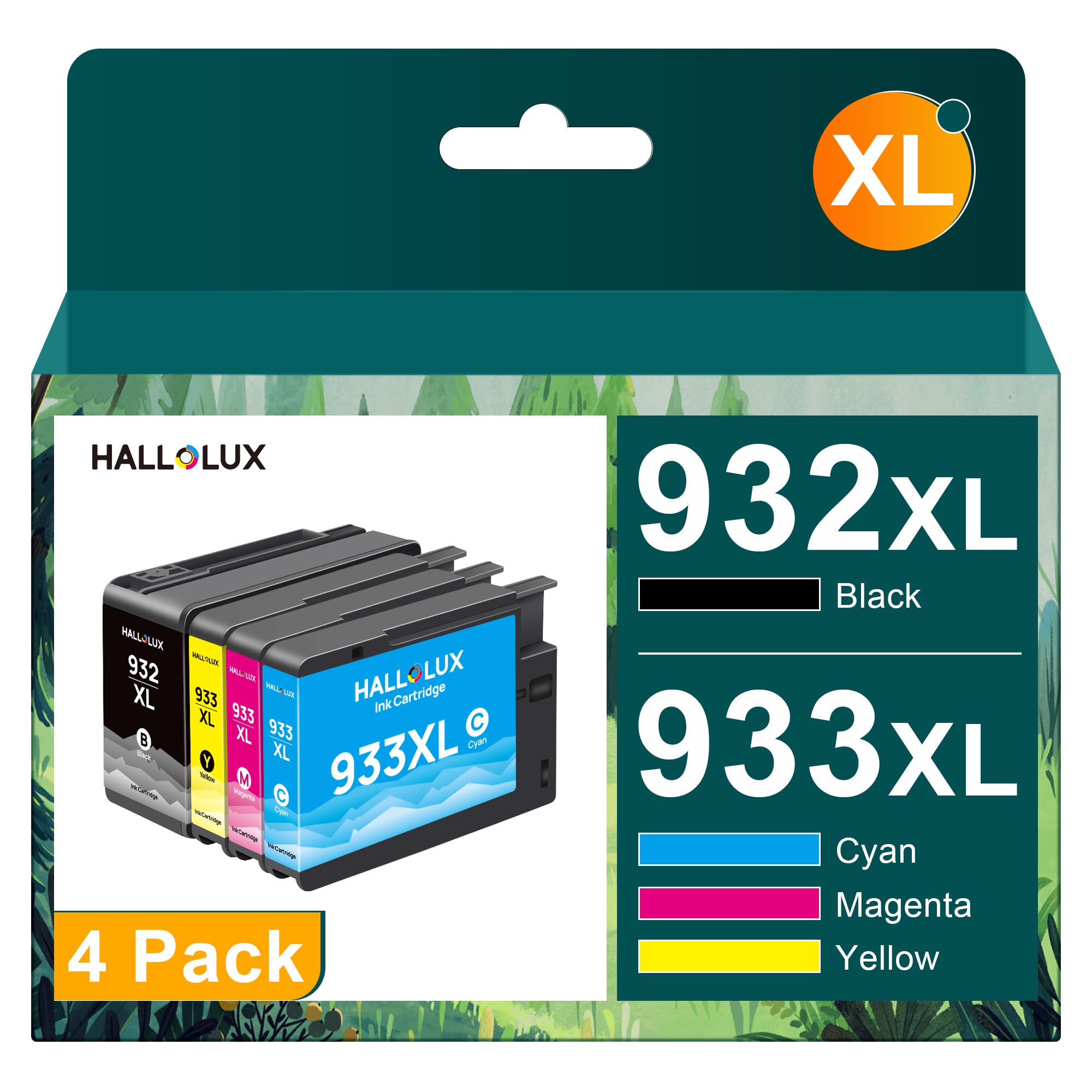 HALLOLUX932XL 933XL Ink Cartridges Compatible for HP 932 933 Ink for HP Officejet 6100 6600 6700 7110 7510 7610 7612 Multifunction Inkjet printer (Black Cyan Magenta Yellow, 4 Pack)