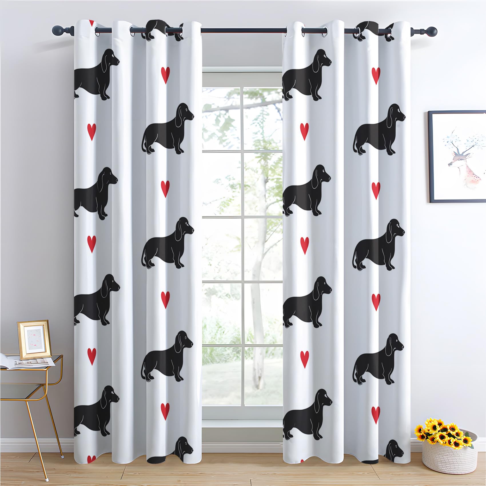 Venivici Dachshund Blackout Curtains for Bedroom Living Room - 54 Inch Drop Curtains Eyelet, Cute Sausage Dog Puppy Patterned Window Treatments, Thermal Insulated Drapes 46x54 2 Panels