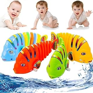 Seafly Clockwork Swinging Cartoon Fish Toys, 4 pcs Fish Swimming Bathtub Toys, Plastic Wiggle Fish Toys, Vivid and Lovely Design Parent-Child Interactive Toys, Random Color
