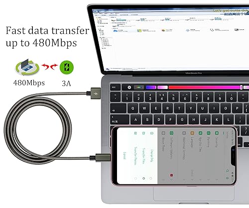 Miniatura 6 de Cable macho tipo C de doble cara, universal USB A a tipo C, cable trenzado de metal con aislamiento de acero recubierto de acero redondo, carcasa