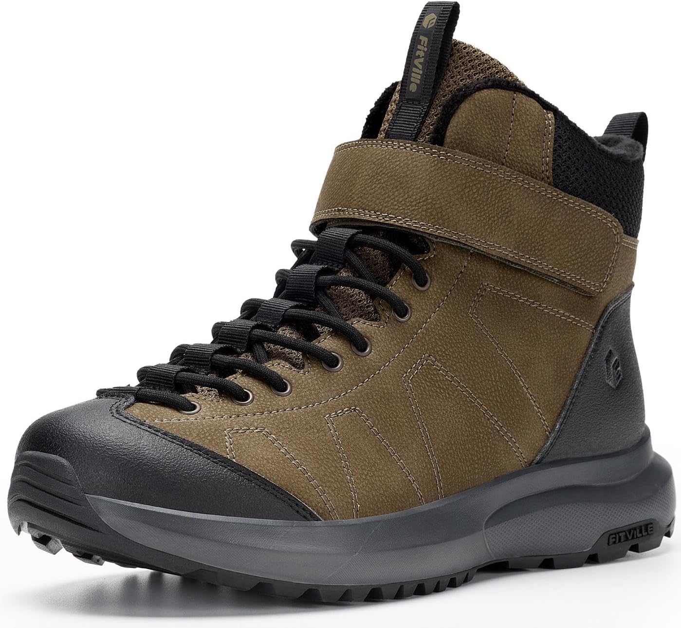 FitVille Wide Winter Boots for Men Extra Wide Fur Lined Snow Boots Non-Slip Outdoor Warm Winter Shoes with Hook and Loop