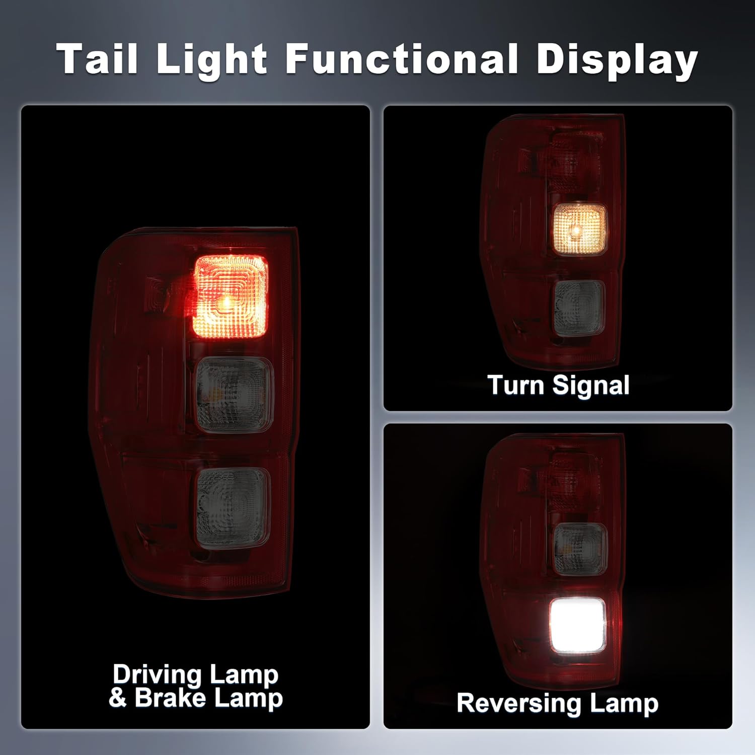 Tail Light Assembly Compatible With Ford Ranger XL 2019 2020 2021 2022 2023 Halogen Light with Wiring Harness & Bulb Rear Brake Lamp Taillight w/o Blind Spot Driver Left Side