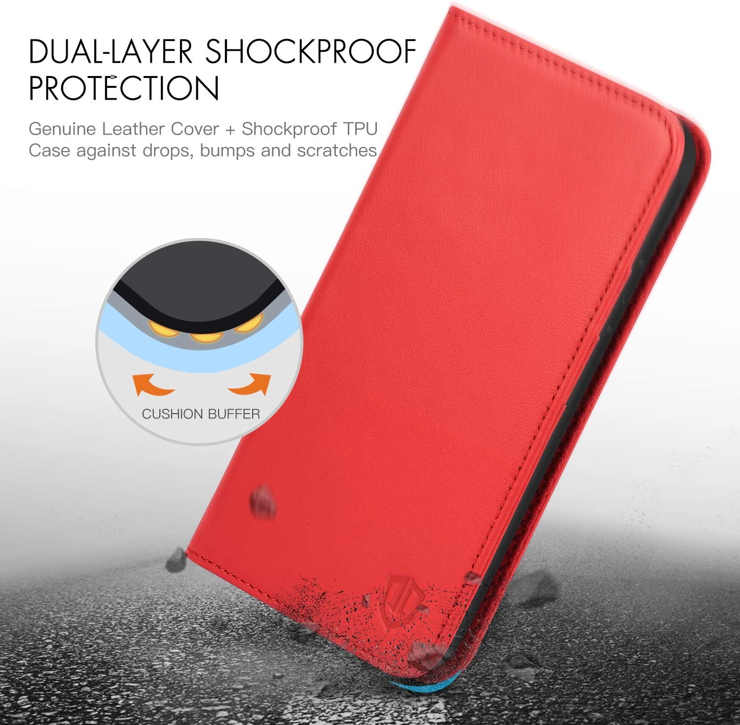 SHIELDON Case for iPhone SE 2022, iPhone SE 2020 Wallet Case, Genuine Leather Flip Book Case with Kickstand Card Slot Magnetic Closure TPU Shockproof Case Compatible with iPhone 8/7 4.7" - Red