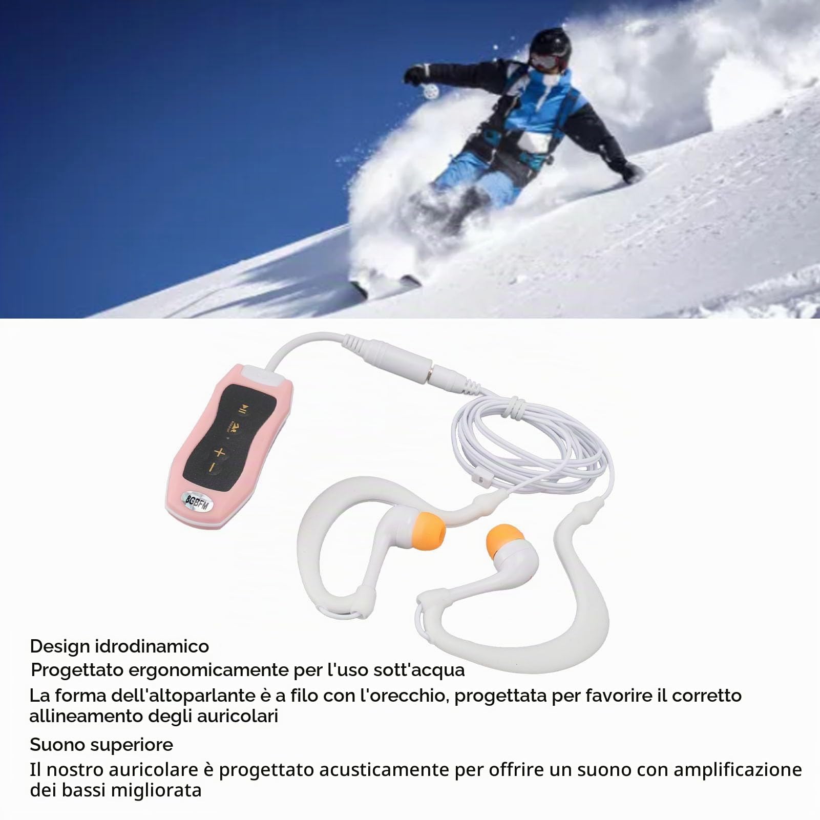 Zunate Auricolari Lettore MP3 Subacqueo, Lettore Musicale in Streaming Impermeabile con Cuffie per Nuoto, Immersioni, Corsa, Tempo di Riproduzione 8 Ore, Suono Superiore (PIN)