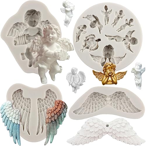 MINFEIDMS Molde de silicona para bebé, alas de ángel, moldes de silicona para querubín de ángel, para decoración de pasteles, decoración de