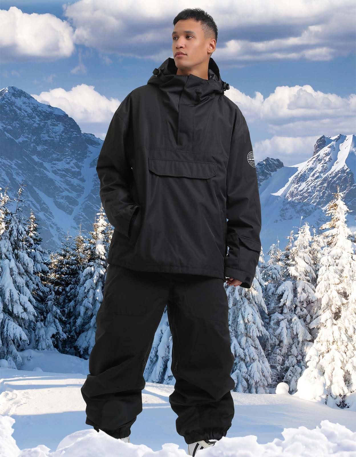 GSOU SNOW Chaqueta de Esquí Holgados Mujeres Hombres Impermeable Antiviento Transpirable Térmico con Capucha