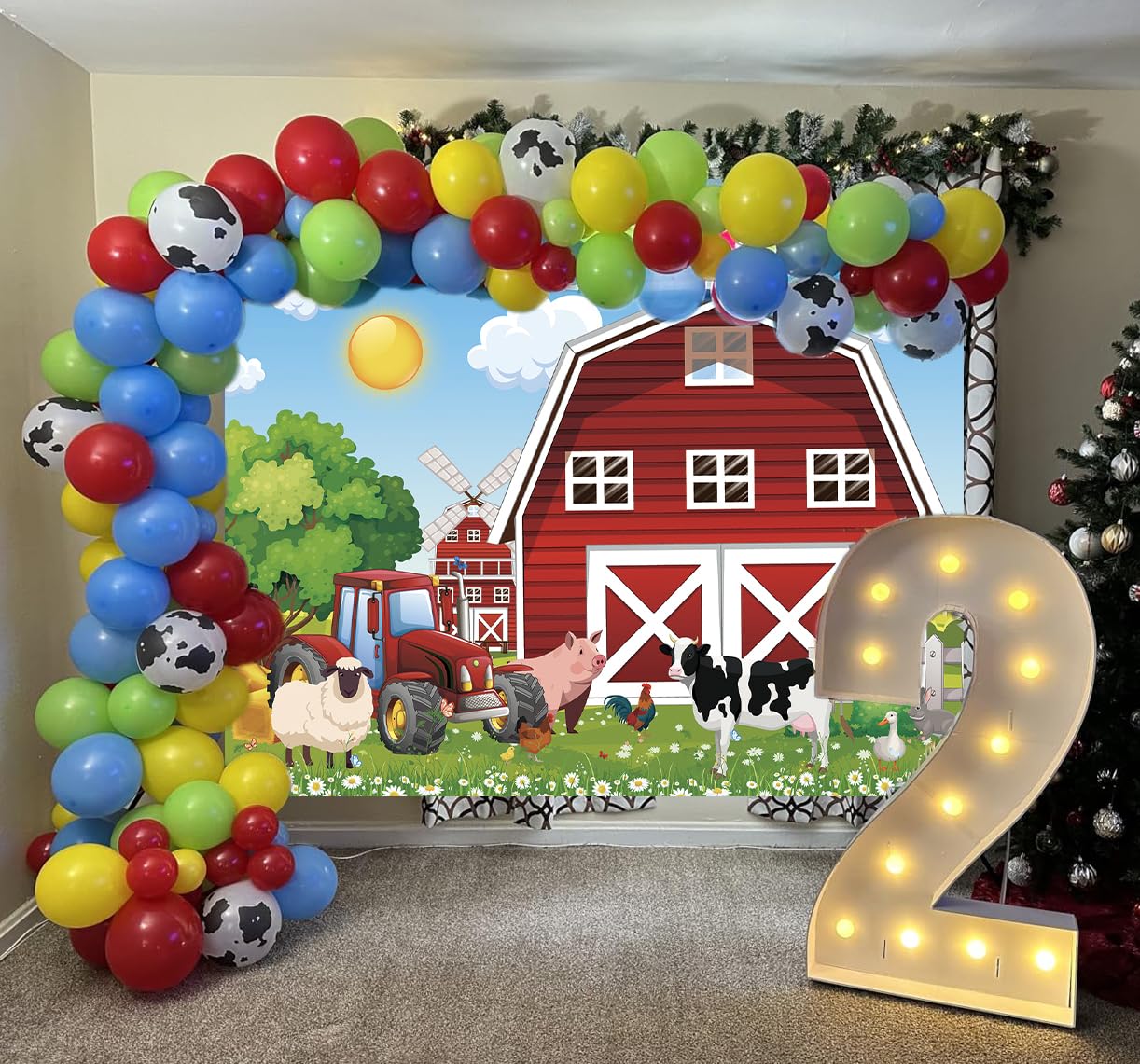 MEHOFOND Telón De Fondo De Granero Rojo De 7x5 Pies (2.1x1.5m) Para Fiestas Infantiles, Cumpleaños, Tarta Y Sesiones De Fotos, De Poliéster Lavable