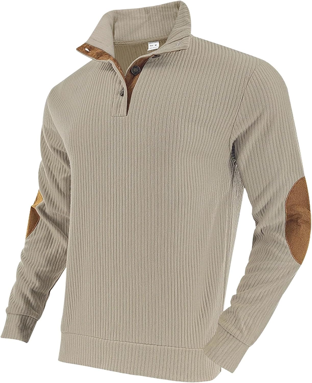 Men's Casual Striped Corduroy Sweatshirt Long Sleeve Classic Stand Collar Quarter Button Pullover Sweatshirts