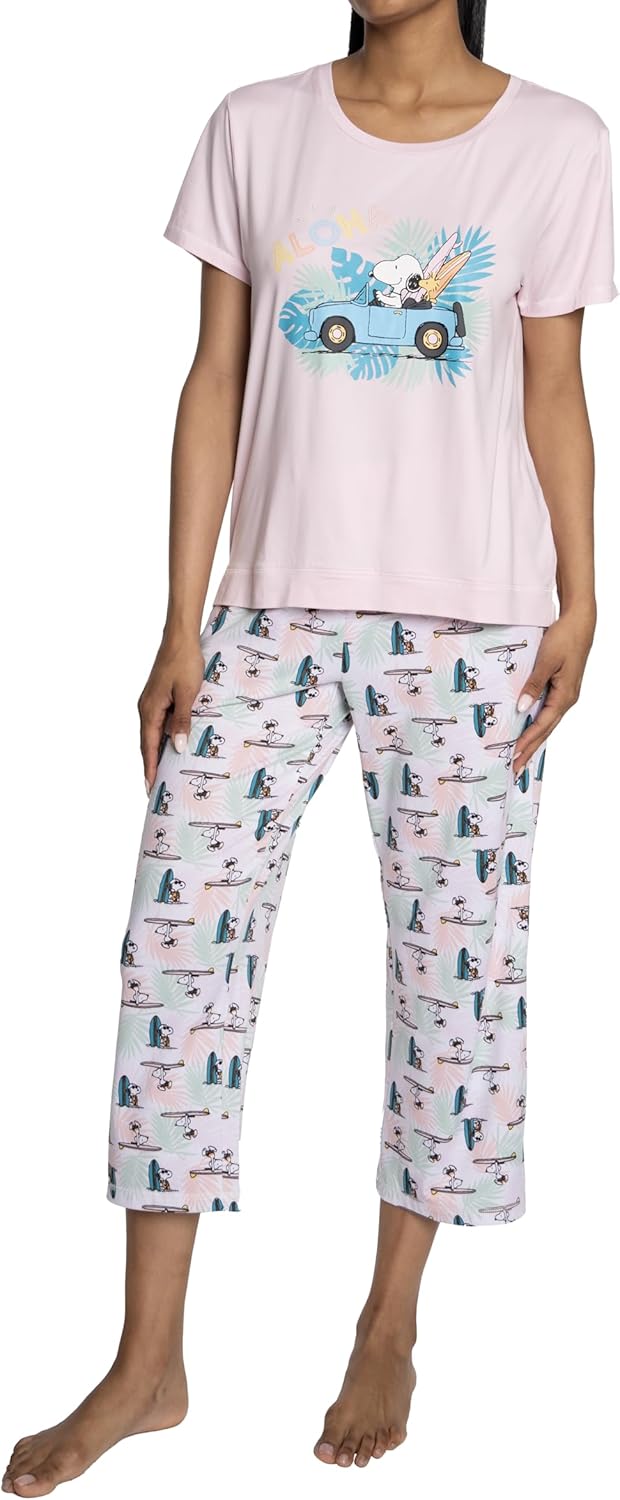 Peanuts womens Tee and Capri 2pc Pj Set