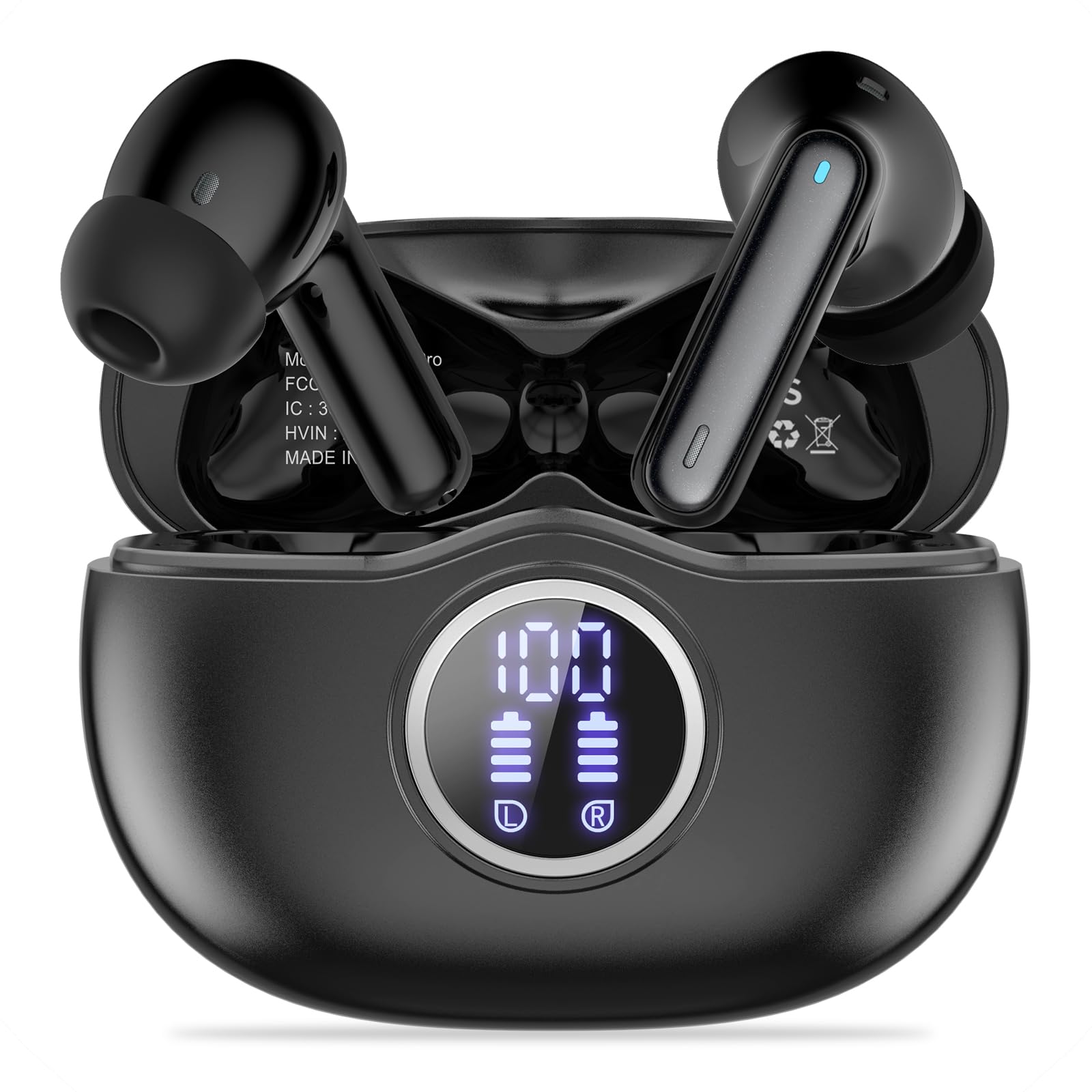 A10 Pro Wireless Earbuds Bluetooth 5.3 HiFi Stereo, 50H Playback LED Digital Display Earphones, ENC Noise Cancelling Mic, Ergonomic Sport Headphone Headset for Gym/Running/Work