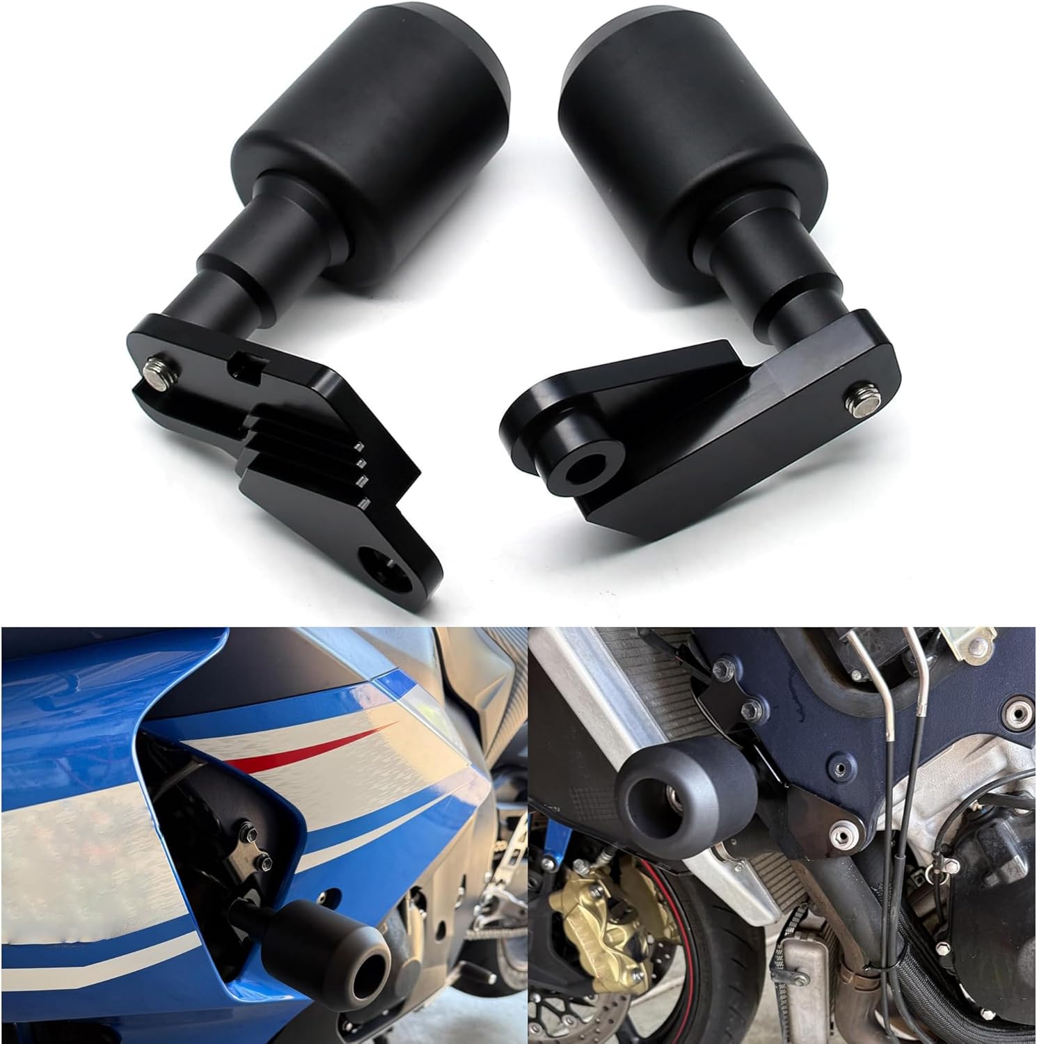 MZS Motorcycle Frame Sliders, Falling Crash Protector Guards No Cut Kits Black Compatible with GSXR 1000 GSXR1000 2006-2016
