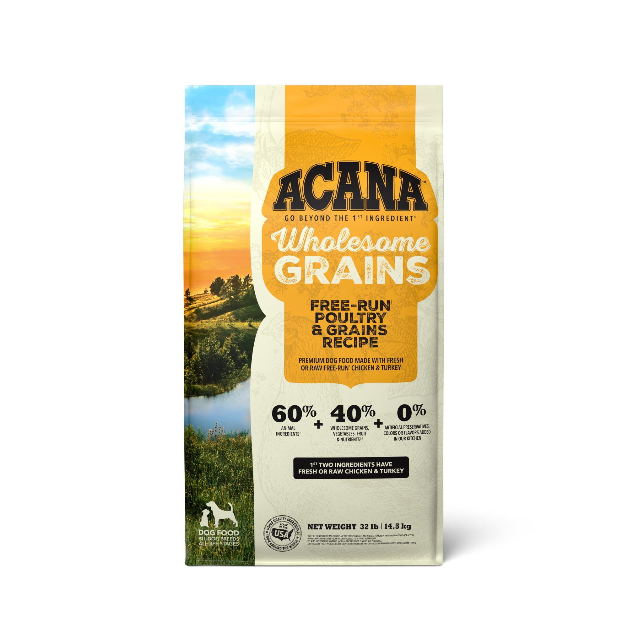 ACANA Wholesome Grains Dry Dog Food Free-Run Poultry & Grains Recipe 32lb Bag