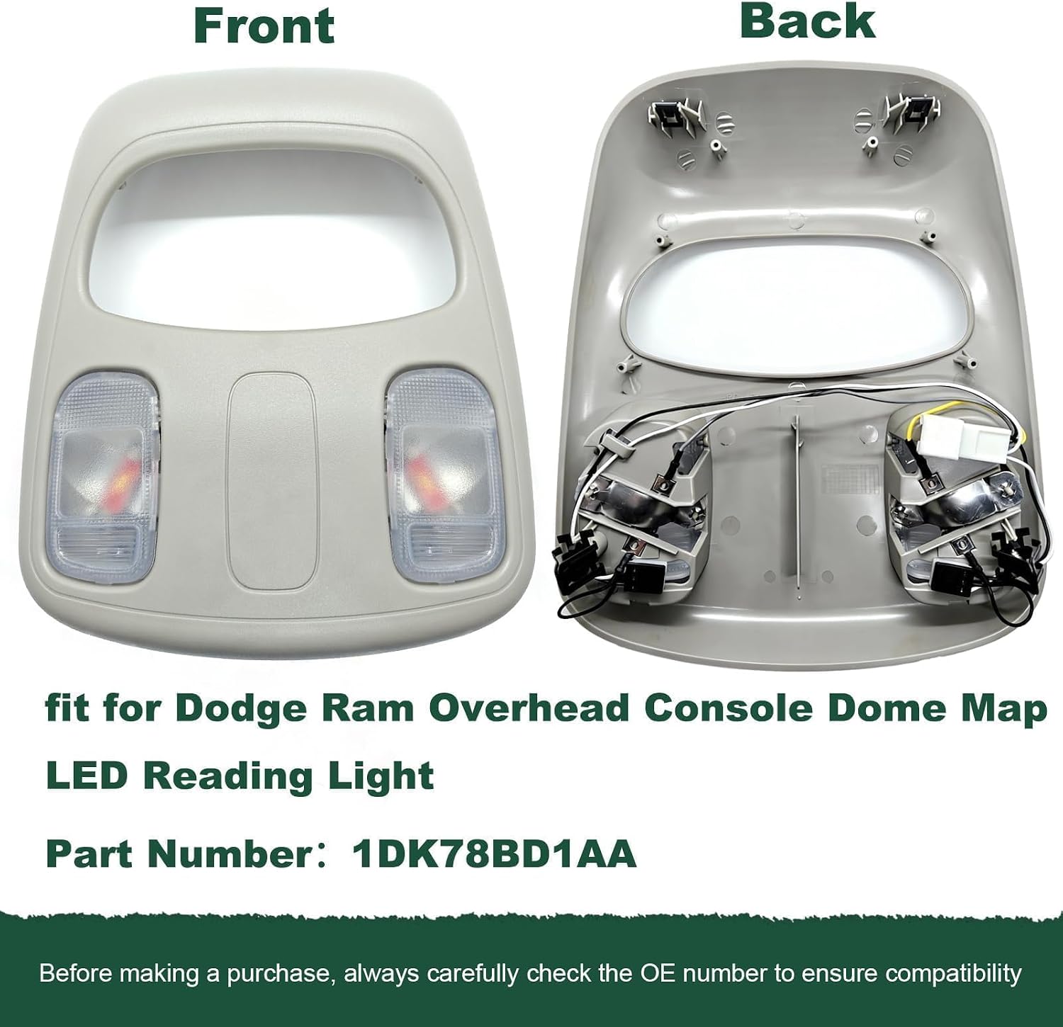 Dome Map LED Reading Light Lamp Overhead Console Fit for Dodge Ram 1500 2500 3500 4500 5500 2002-2010 Overhead Console Dome Map LED Reading Light Lamp Replaces 1DK78BD1AA 1DK78TL2AA 56049706AD/AF